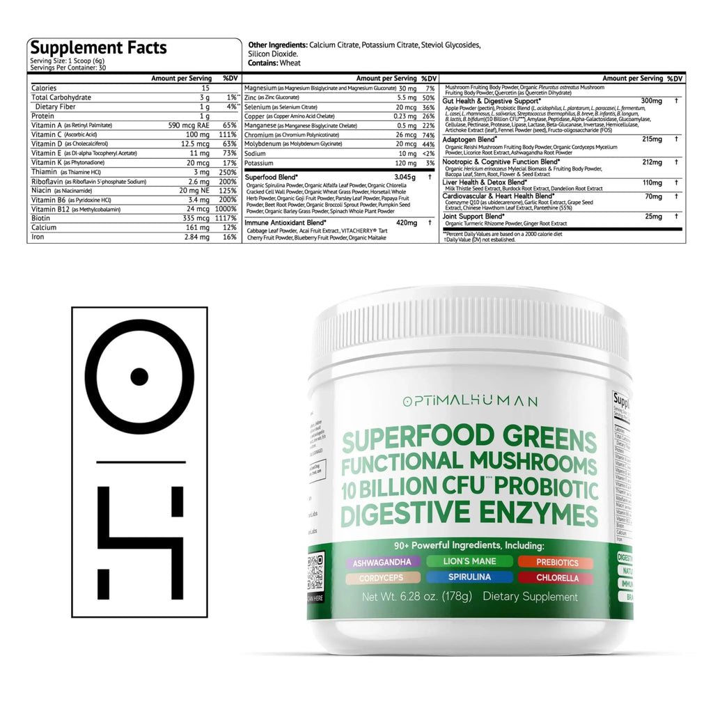 Optimal Human Superfood Greens Powder – 90+ Ingredient Blend with Lion’s Mane Supplement, Ashwagandha & Turmeric O H Au supplements