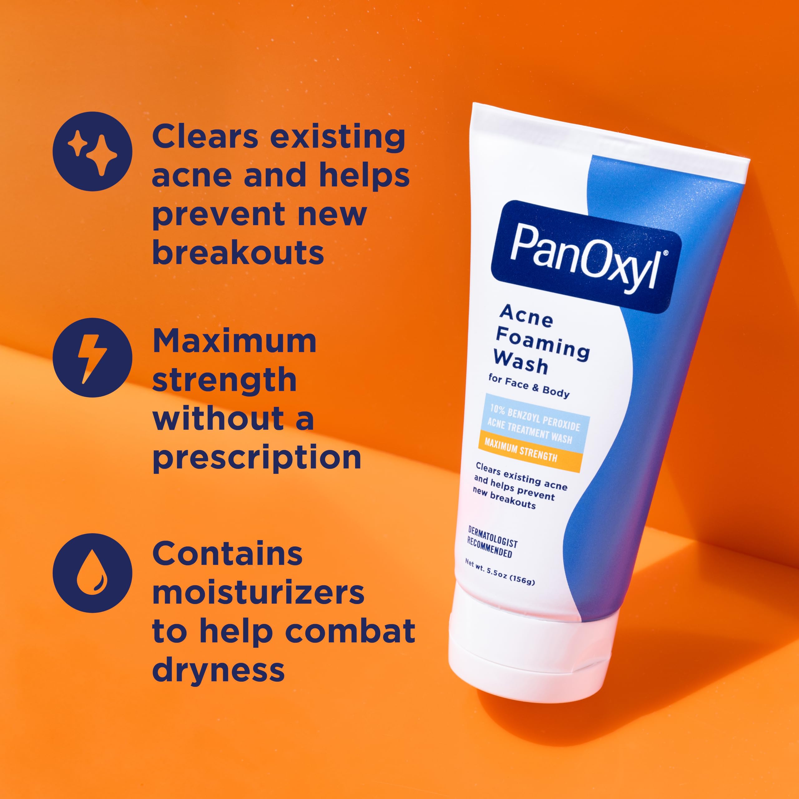 PanOxyl 10% Benzoyl Peroxide Acne Foaming Wash, Maximum Strength, Daily Acne-Fighting