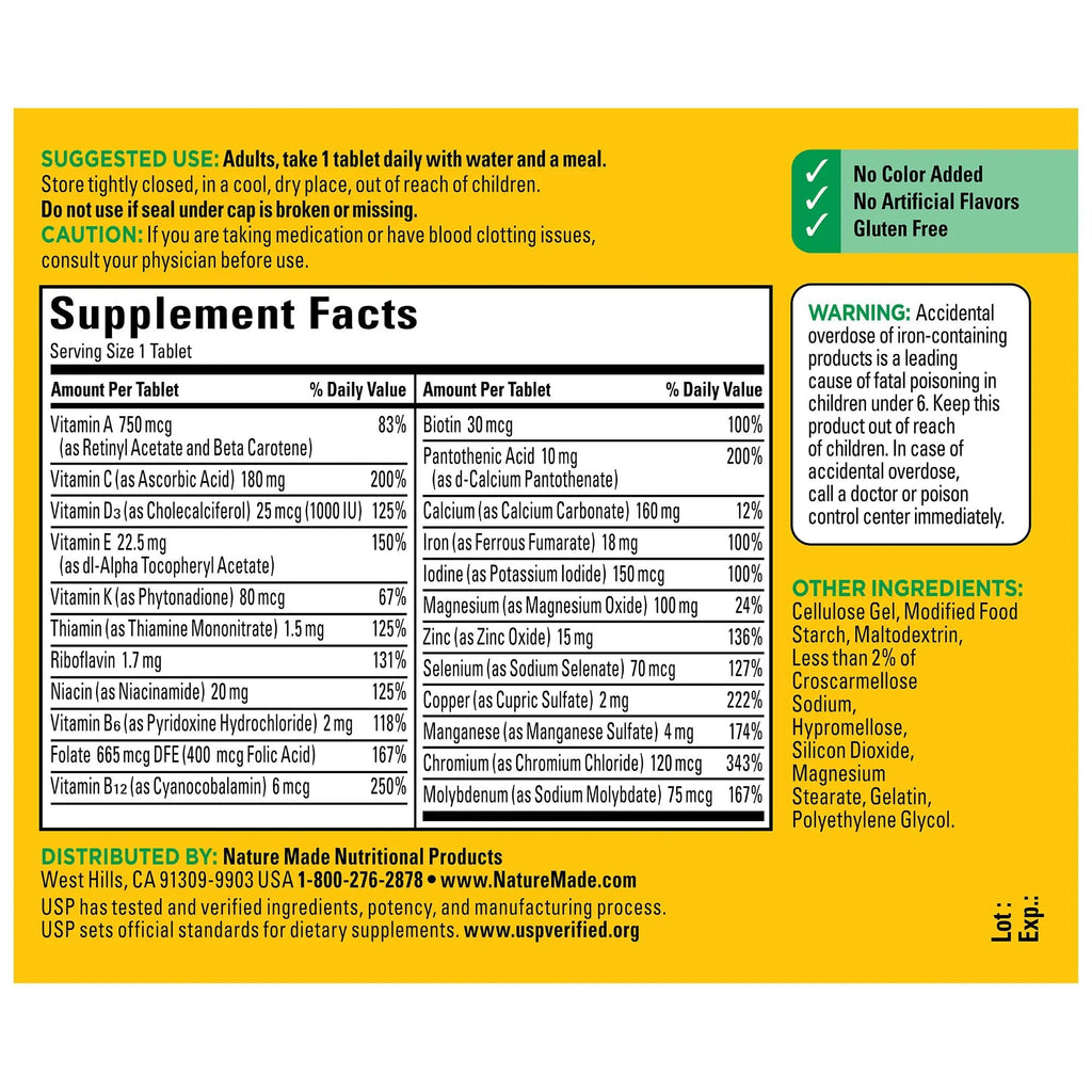 Nature Made Multivitamin Tablets with Vitamin D3 and Iron, 130 Count for Daily Nutritional Support Nature Made Au supplements
