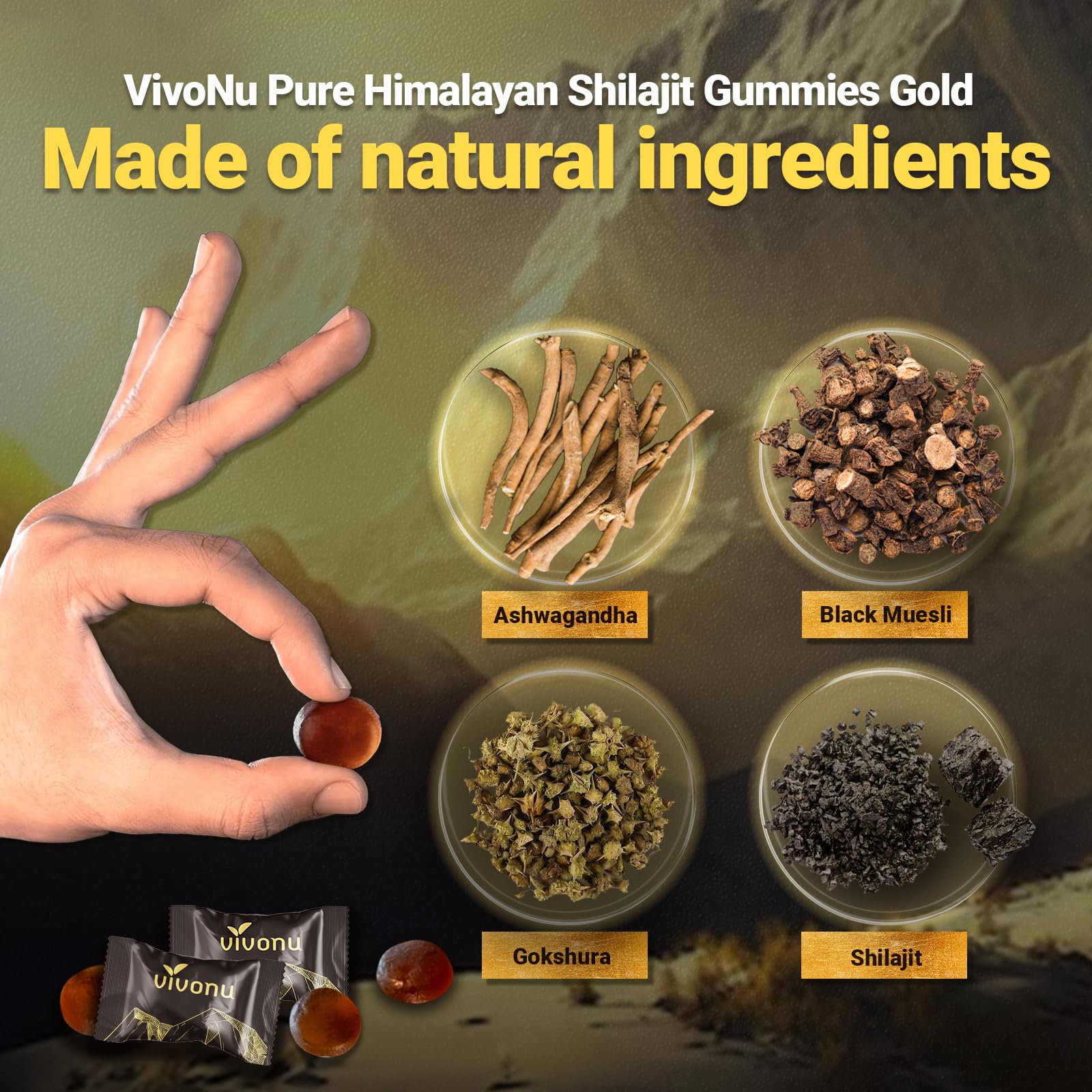 Himalayan9 Shilajit Gummies with Ashwagandha & Gokshura | 85+ Trace Minerals & Fulvic Acid | Organic, Non-GMO Micronutrient Supplement