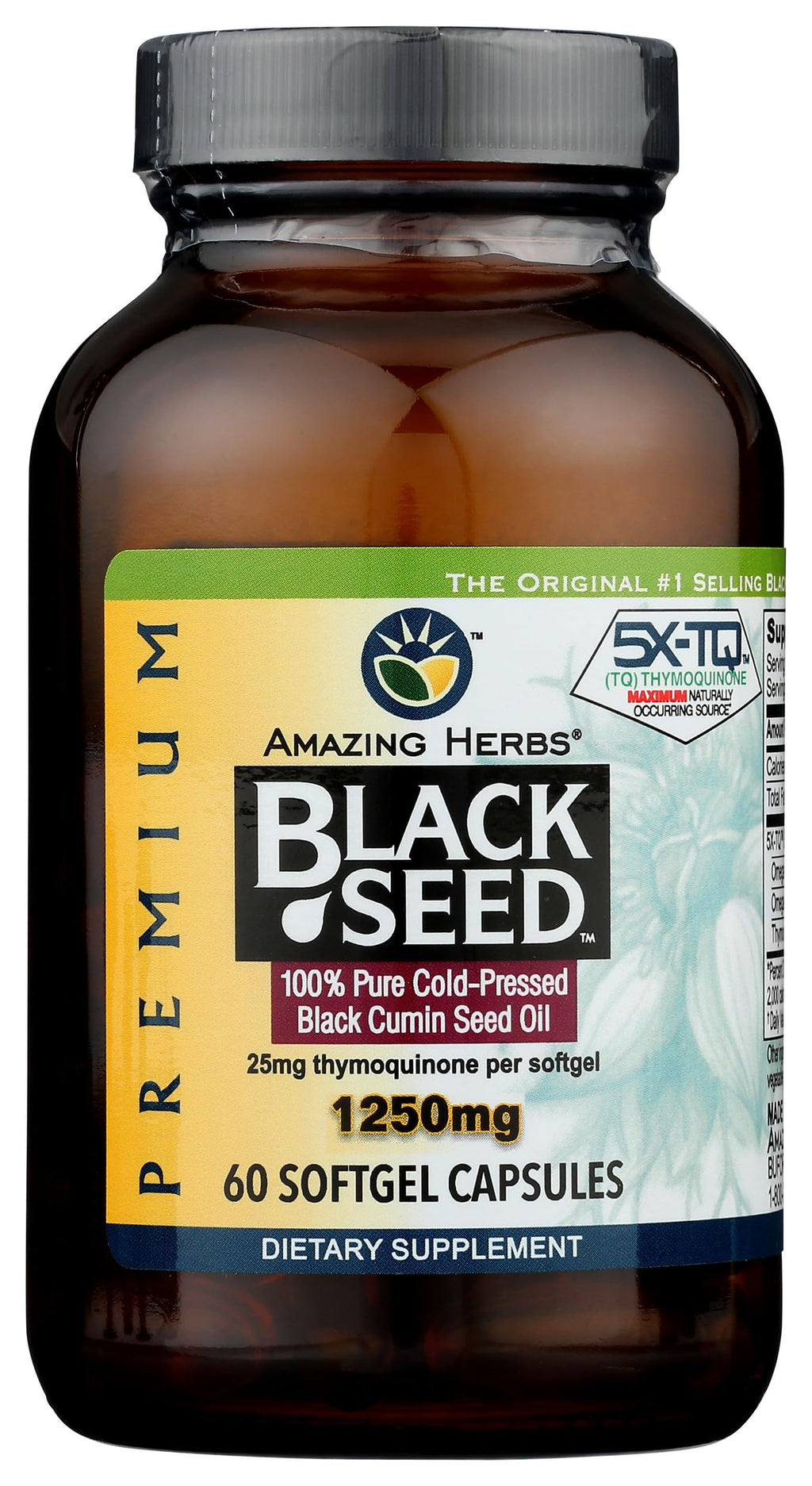 Amazing Herbs Premium  Capsules - High Potency, Cold Pressed Nigella Sativa Aids in Digestive Health