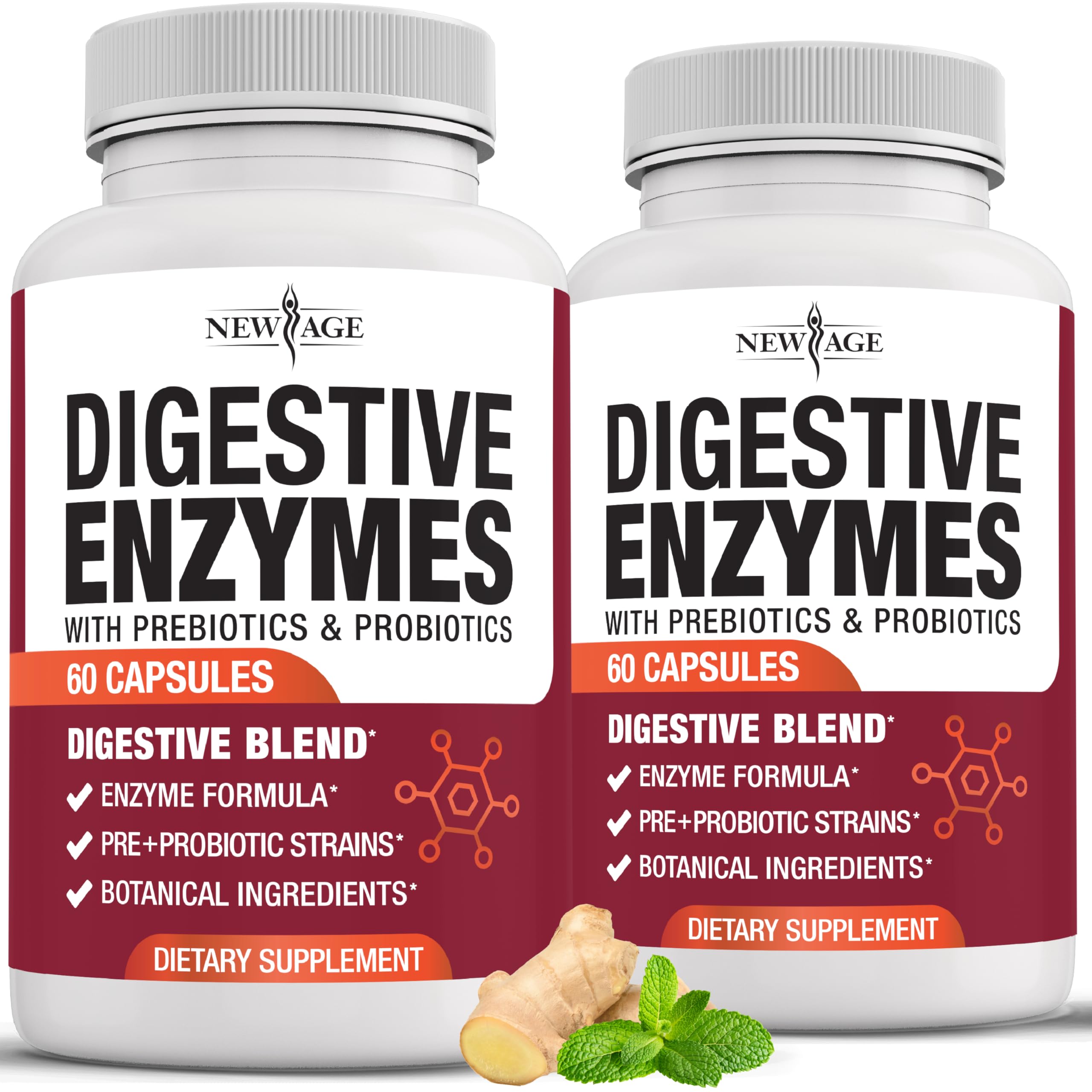 NEW AGE Digestive Enzymes for Gut Health - Probiotic Multi Enzymes with Prebiotics and Probiotics with Lipase for Women and Men for Digestive Health,