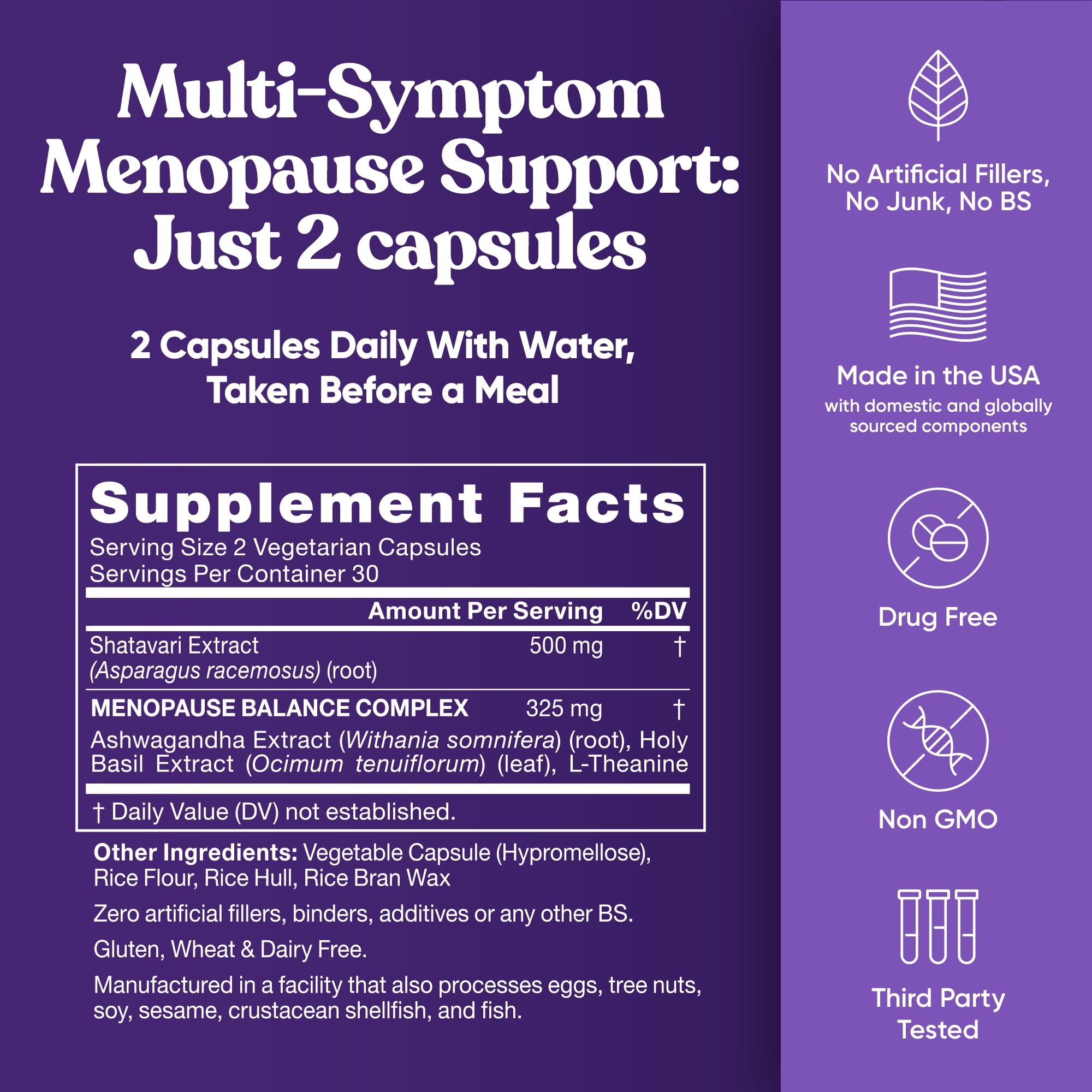 Premium Menopause Supplement for Women – Menopause Balance with Shatavari, Ashwagandha, L-Theanine & Holy Basil – Holistic Multi-Symptom Menopause Support & Hot Flash Relief – 60 Vegetarian Capsules Eu Natural Au supplements