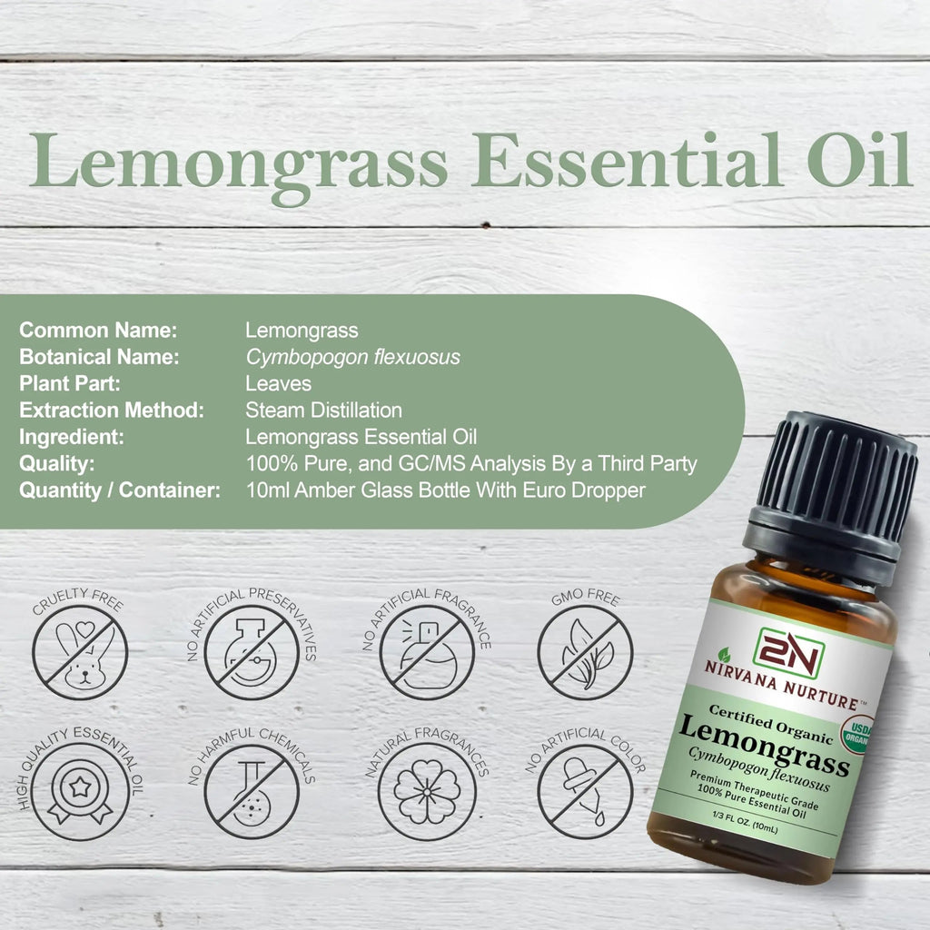 Nirvana Nurture Lemongrass Essential Oil USDA Certified Organic 100% Pure Premium Therapeutic Grade Nirvana Nurture Au supplements