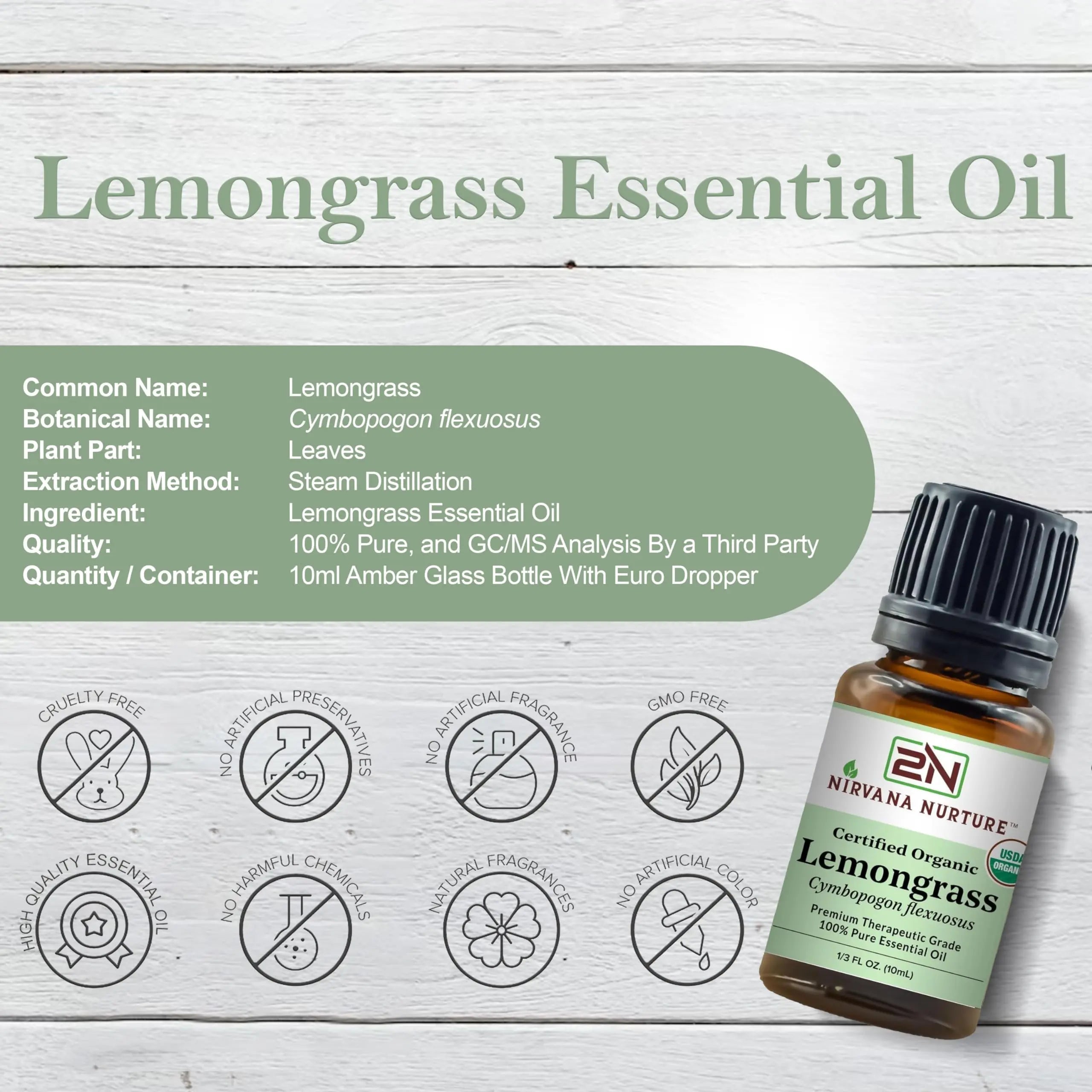 Nirvana Nurture Lemongrass Essential Oil USDA Certified Organic 100% Pure Premium Therapeutic Grade Nirvana Nurture Au supplements