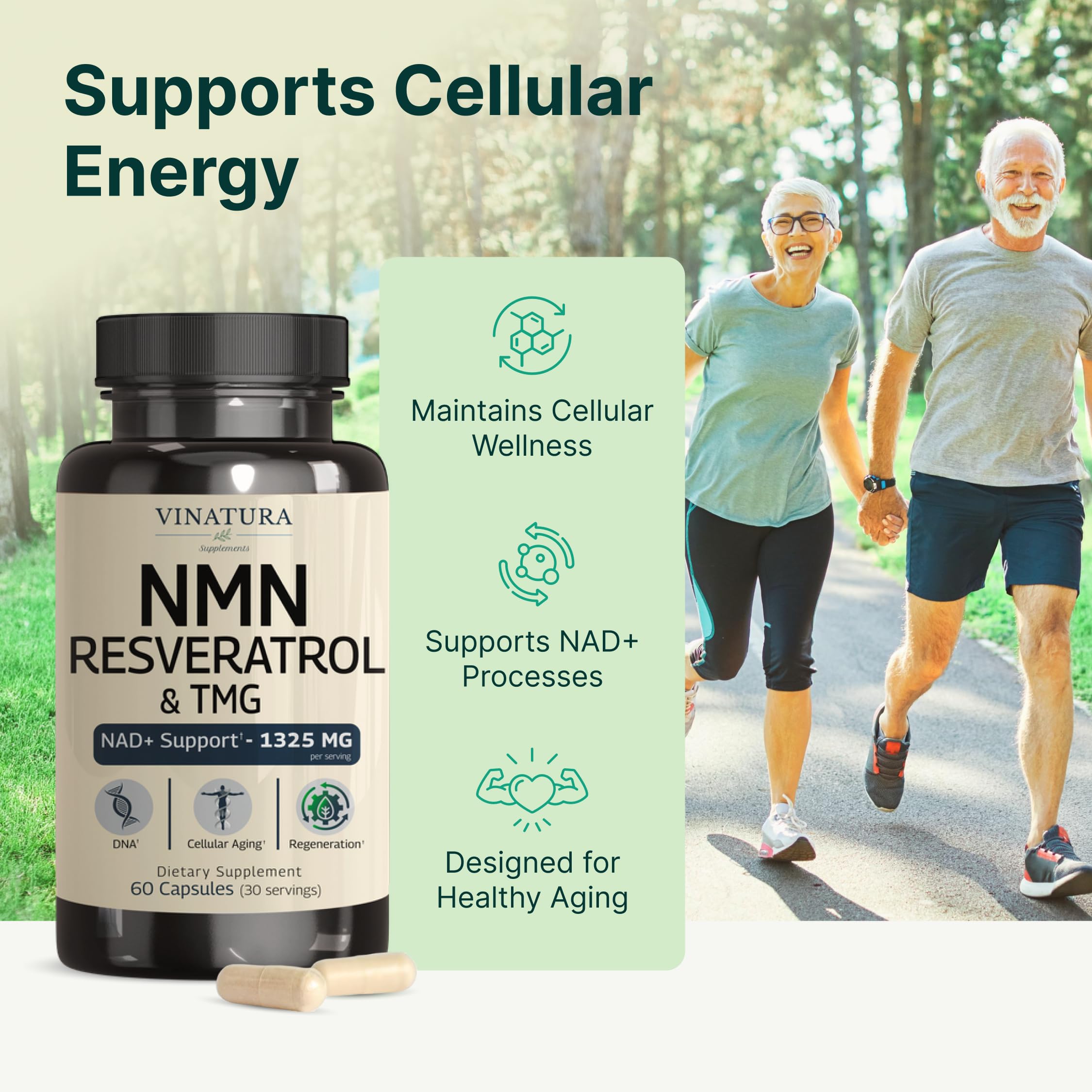 VINATURA NMN Complex Supplement 1325MG - NMN 1000mg with Resveratrol and TMG, Support NAD+, 60 Capsules VINATURA Au supplements