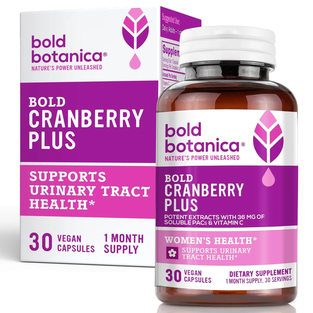 Bold Cranberry Plus Capsules - 100% Soluble 36mg PACs - Cranberry Pills for Women & Men with Urinary Tract Support, Non-GMO Vitamin C — 30 Vegan Capsules, 1 Month Supply Bold Botanica Au supplements
