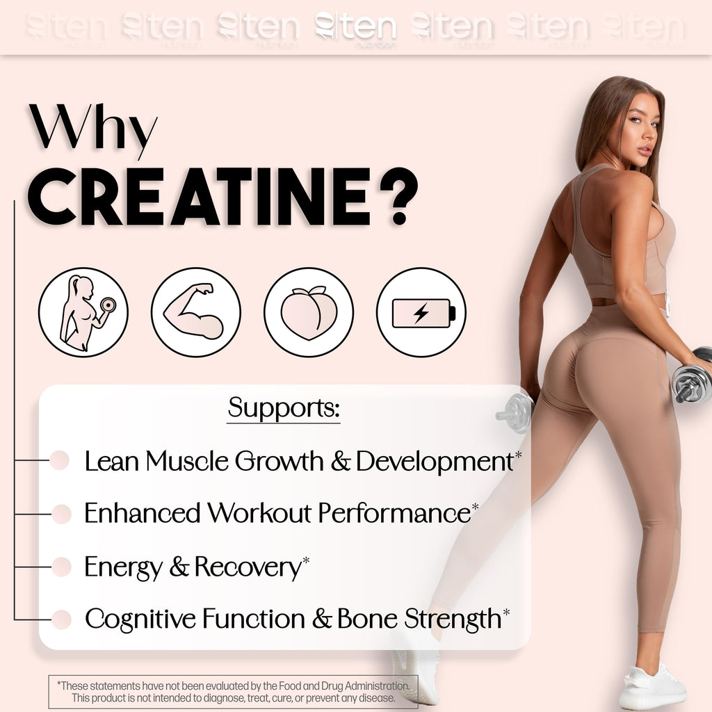 New - Creatine + Collagen for Women – Supports Lean Muscle Growth & Development, Booty Gain, Energy & Recovery – 5g Creatine Monohydrate Plus 5000mg Collagen Peptides Combo – Unflavored, 30 Servings 10Ten Nutrition Au supplements