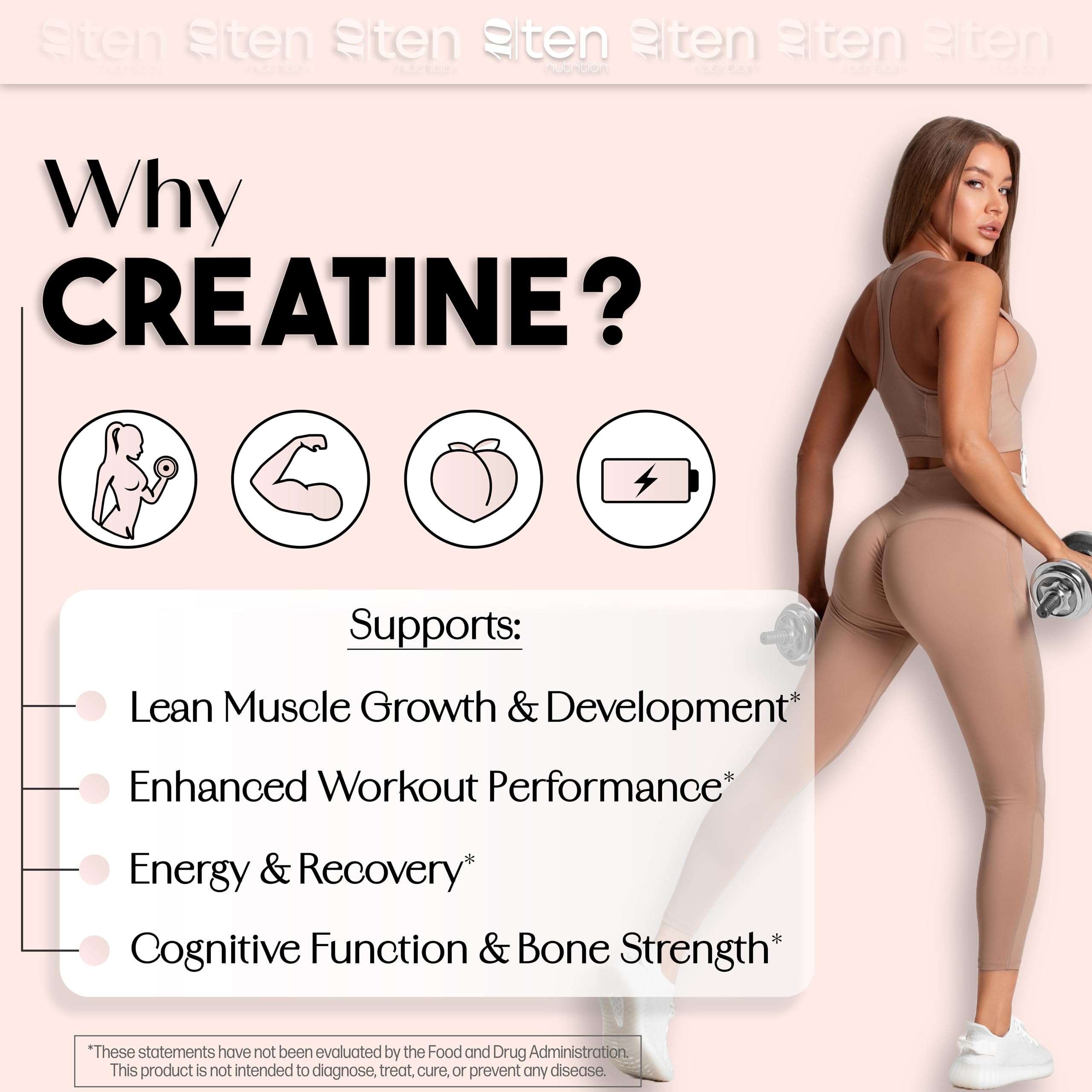 New - Creatine + Collagen for Women – Supports Lean Muscle Growth & Development, Booty Gain, Energy & Recovery – 5g Creatine Monohydrate Plus 5000mg Collagen Peptides Combo – Unflavored, 30 Servings 10Ten Nutrition Au supplements