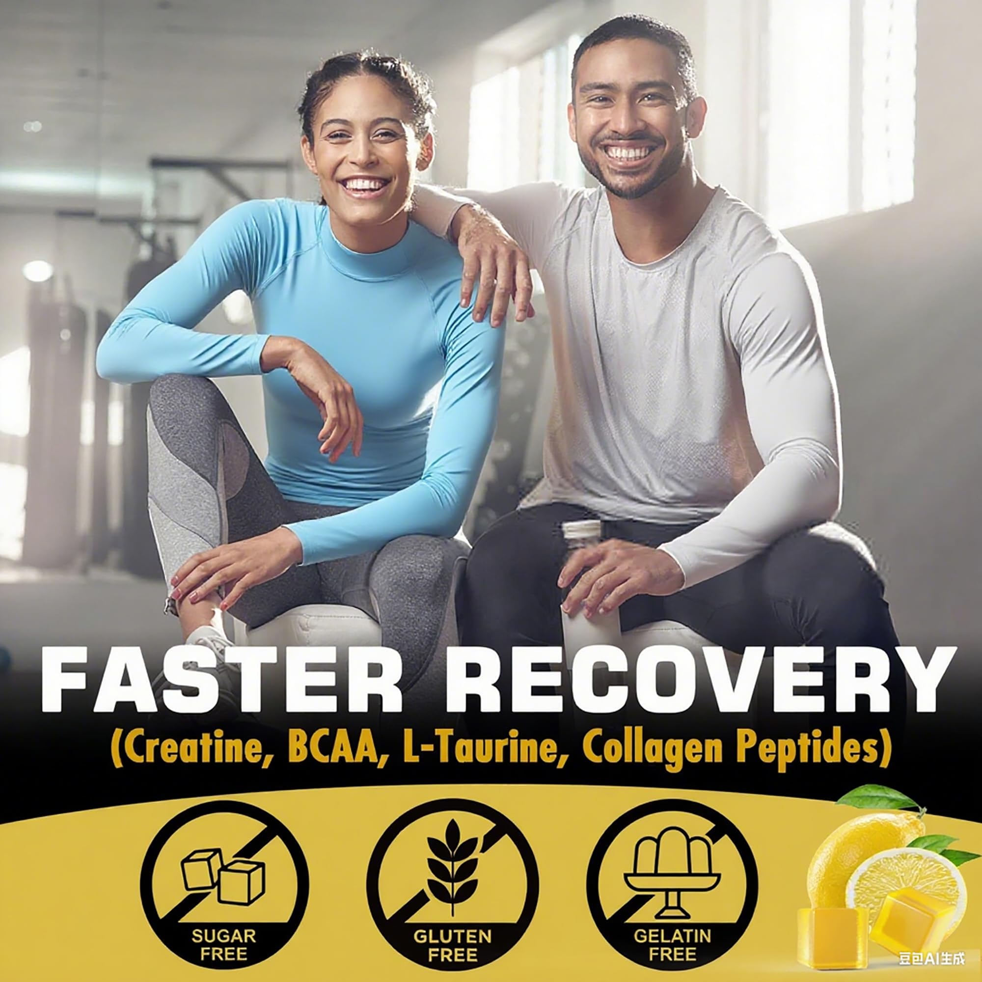 Creatine Monohydrate Gummies for Men & Women - with BCAA, Collagen Peptides, L-Taurine, Vitamin B12, D3, Chewables Creatine Monohydrate 5g Per Serving, Natural Lemon Flavor, Sugar Free, 2 Pack EnvyCure Au supplements