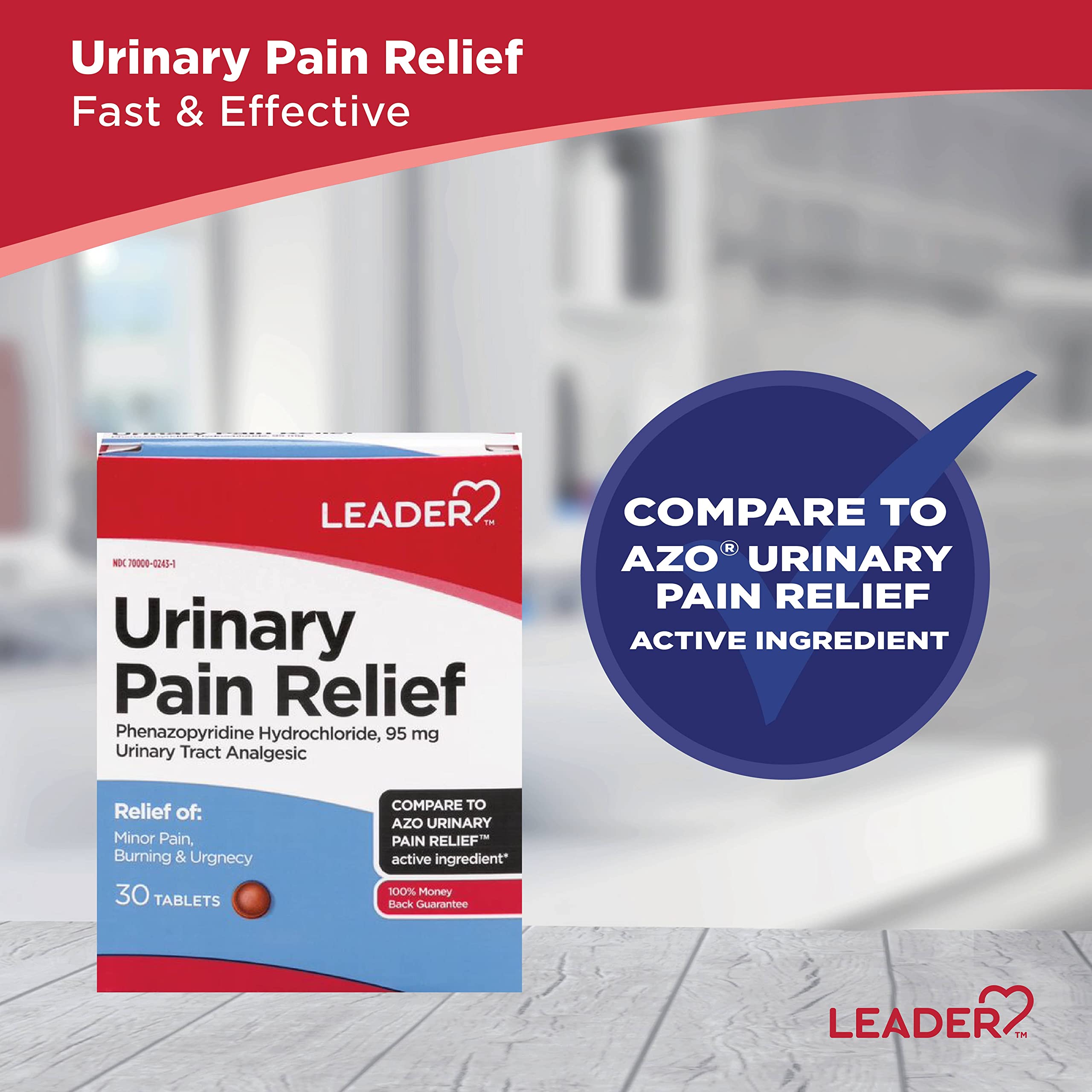 LEADER Urinary Maximum Strength, Fast Action for Burning & Urgency, Phenazopyridine Hydrochloride 95 mg, 30 Tablets, 4-Pack Leader Au supplements