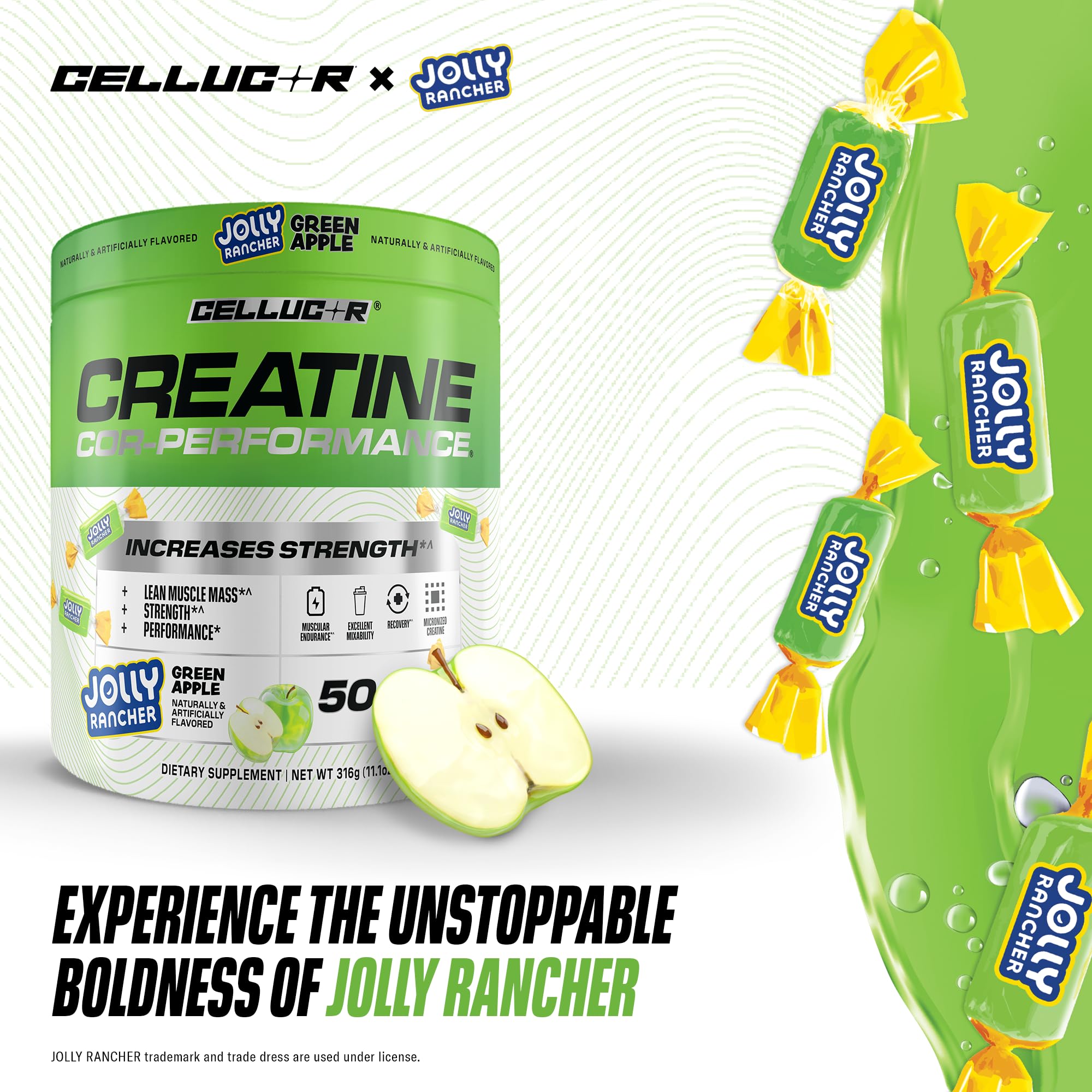 Cellucor Creatine Powder, Jolly Rancher Green Apple - Increases Strength, Lean Muscle Mass & Endurance, Micronized Creatine for Fast Absorption,