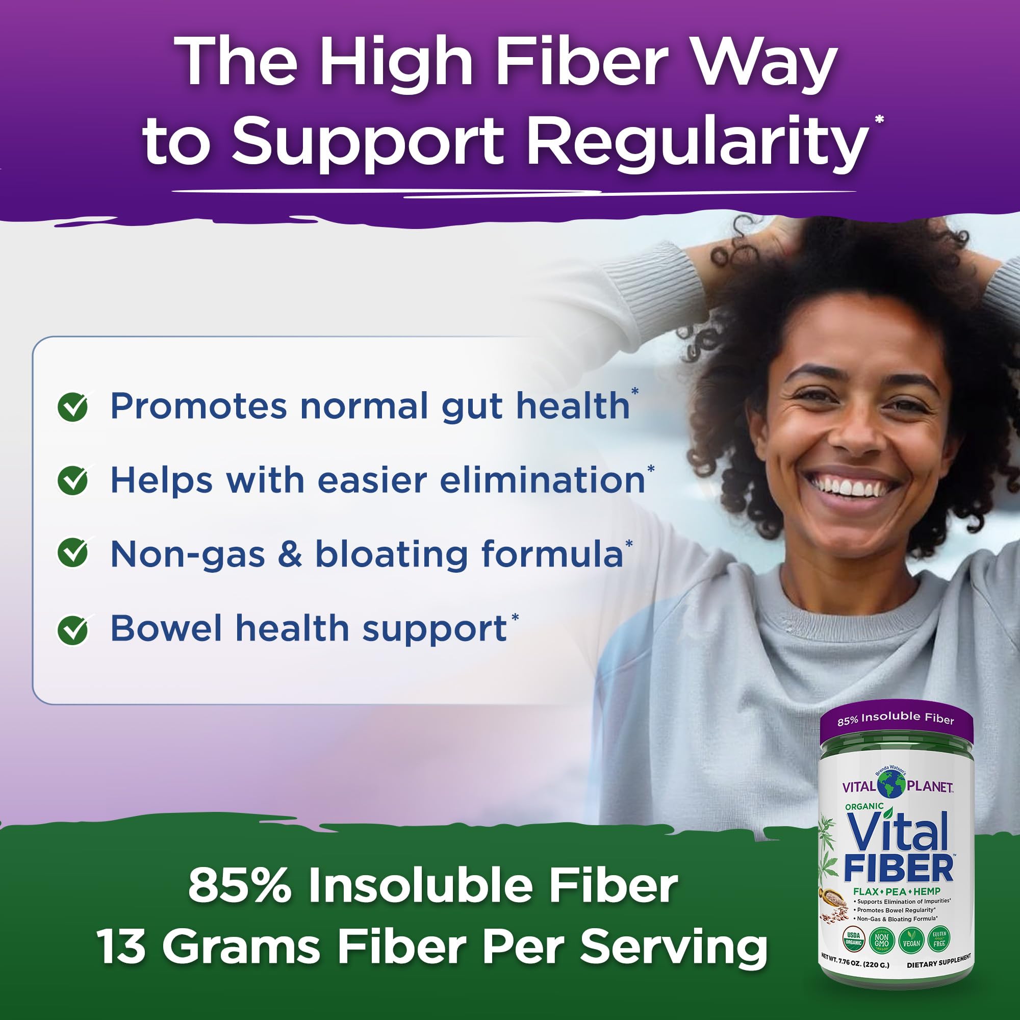 Vital Planet - Vital Fiber Powder, Soluble and Insoluble Fiber Supplement with Flax, Pea and Hemp, Organic Daily Dietary Supplement Supports