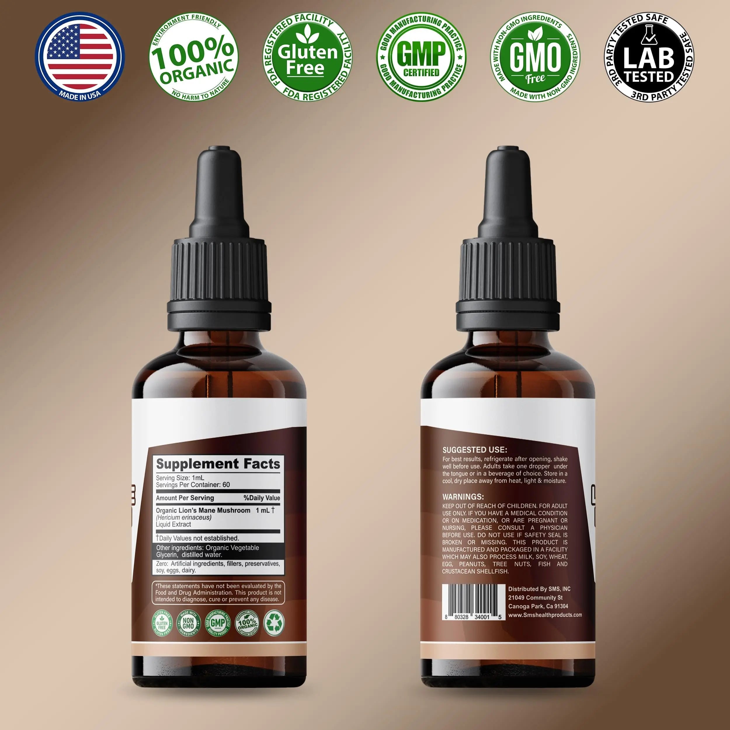 Lion's Mane Mushroom Drops Supplement, Lions Mane Tincture, Natural SMSHEALTHPRODUCTS.com Au supplements