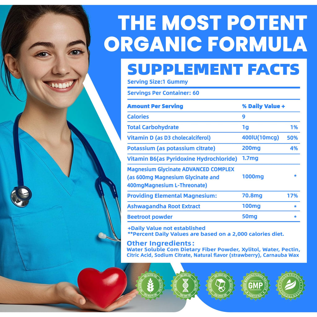 Potassium Magnesium Gummies,Potassium Supplement w/Ashwagandha,High Absorption Magnesium Glycinate,B6,D3,Potassium Citrate for Leg Cramps,Muscle,Electroyte for Adults Kids,Sugar-Free, 60 Gummies NUTRAGOGO Au supplements