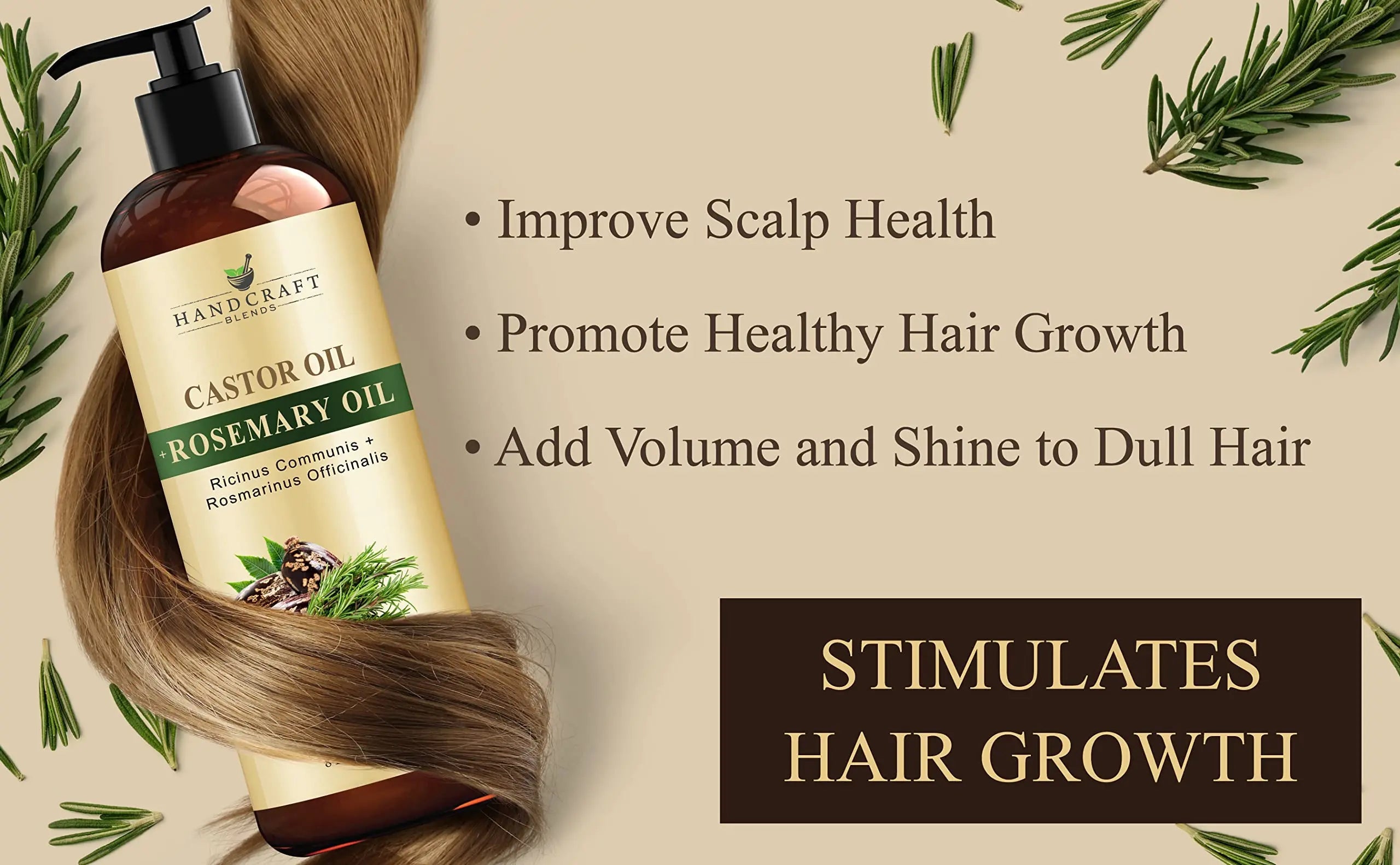 Handcraft Blends Castor Oil with Rosemary Oil for Hair Growth, Eyelashes, Eyebrows Handcraft Blends Au supplements