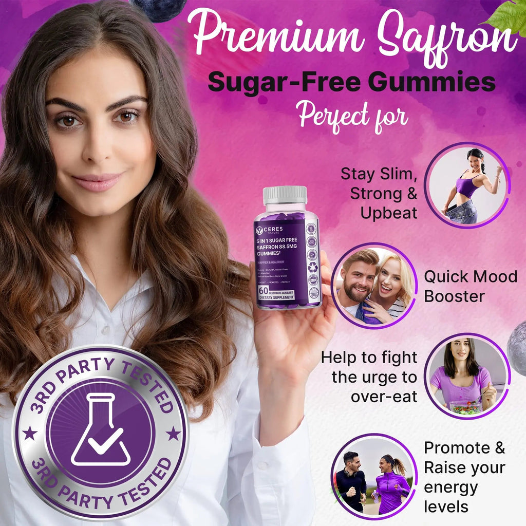 Premium Saffron Extract 88.5mg** Gummy - Appetite Control, Eye Support, Boost Energy Ceres Nature Au supplements
