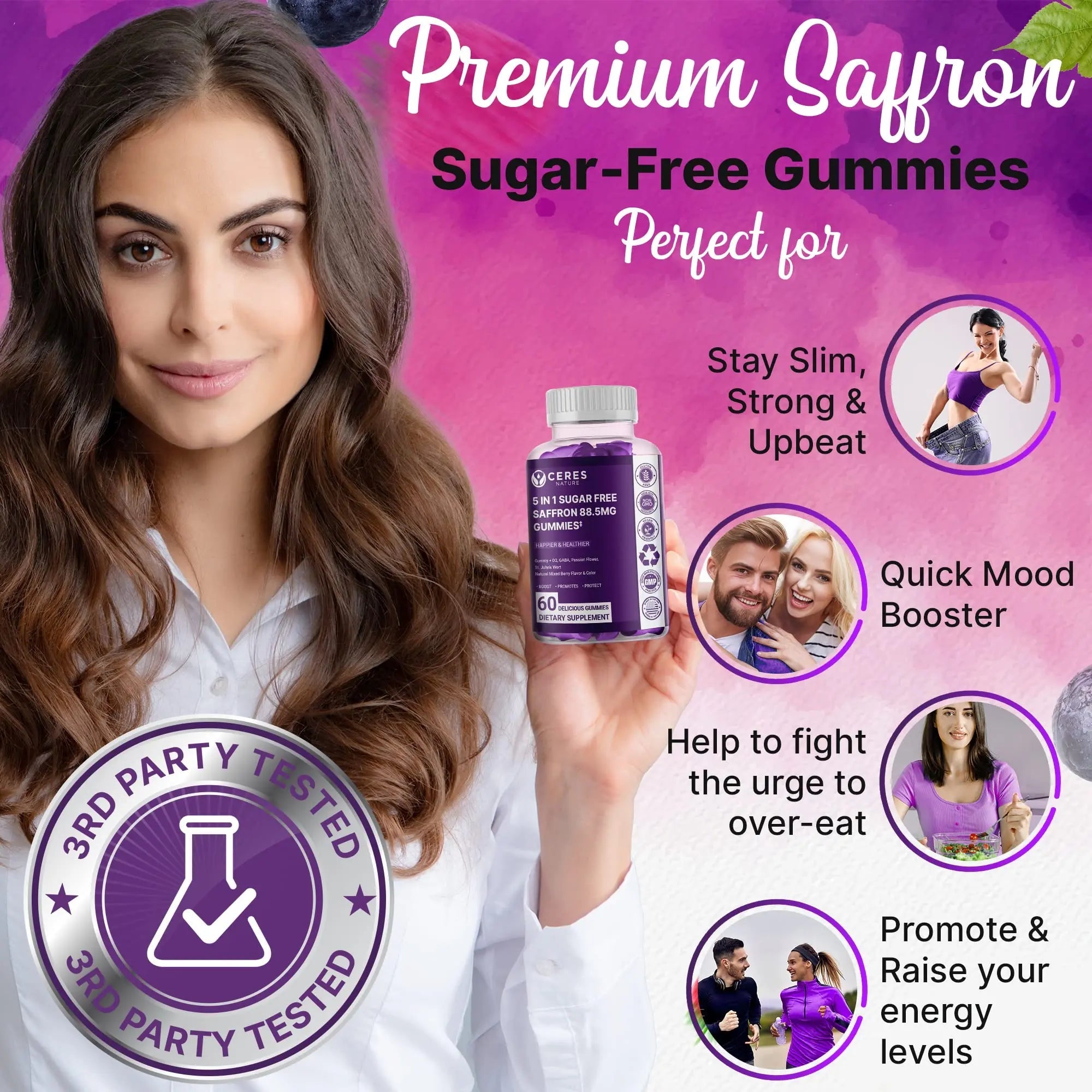 Premium Saffron Extract 88.5mg** Gummy - Appetite Control, Eye Support, Boost Energy Ceres Nature Au supplements