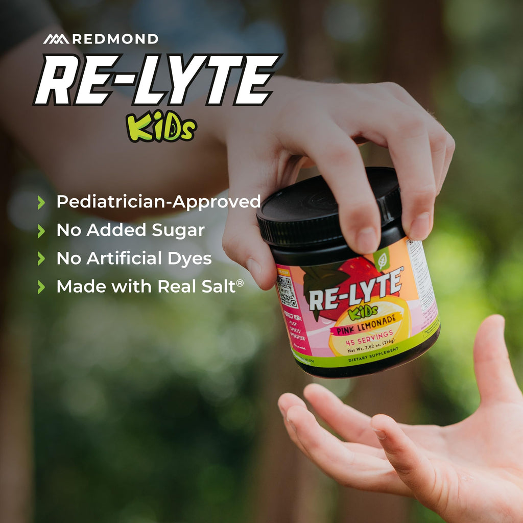 REDMOND Re-Lyte Kids Hydration Electrolyte Mix Powder, Pink Lemonade 7.62 oz
