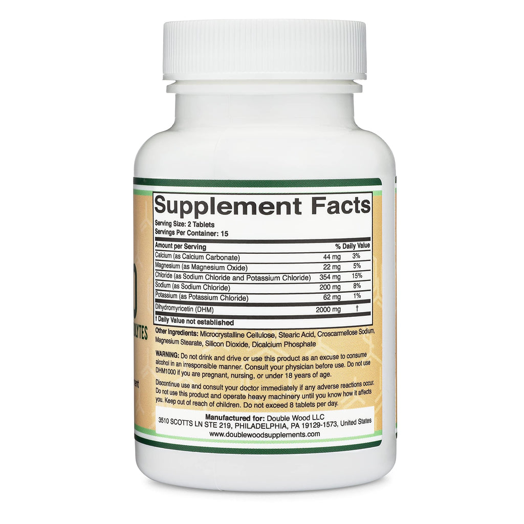DHM1000 Dihydromyricetin (DHM) Tablets - Most Powerful DHM Supplement on The Market - 1,000mg per Capsule (30 Count) Enhanced with Electrolytes