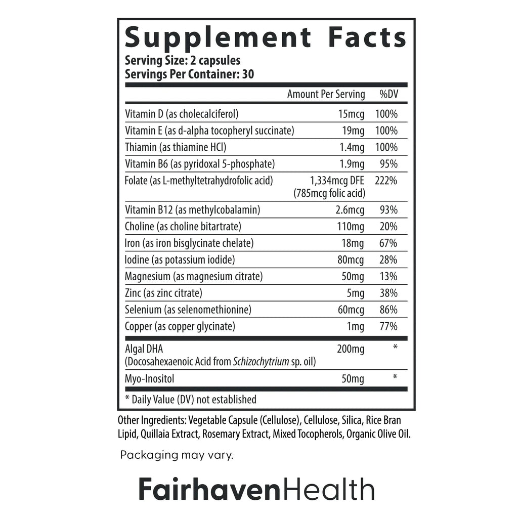 Fairhaven Health Prenatal Multivitamin Essentials with DHA | Prenatal Vitamins + DHA, Choline, Myo-Inositol | Fairhaven Health Au supplements