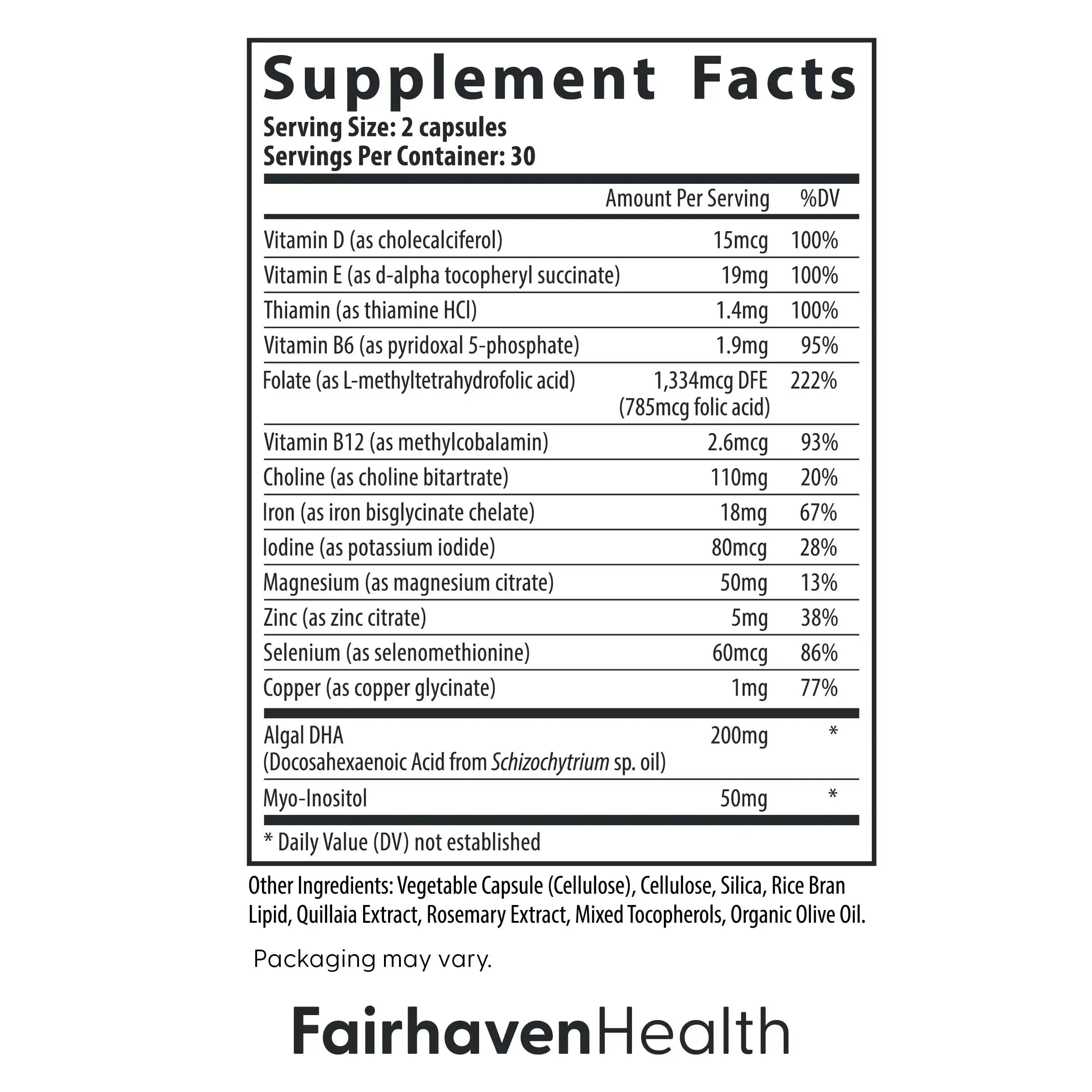 Fairhaven Health Prenatal Multivitamin Essentials with DHA | Prenatal Vitamins + DHA, Choline, Myo-Inositol | Fairhaven Health Au supplements