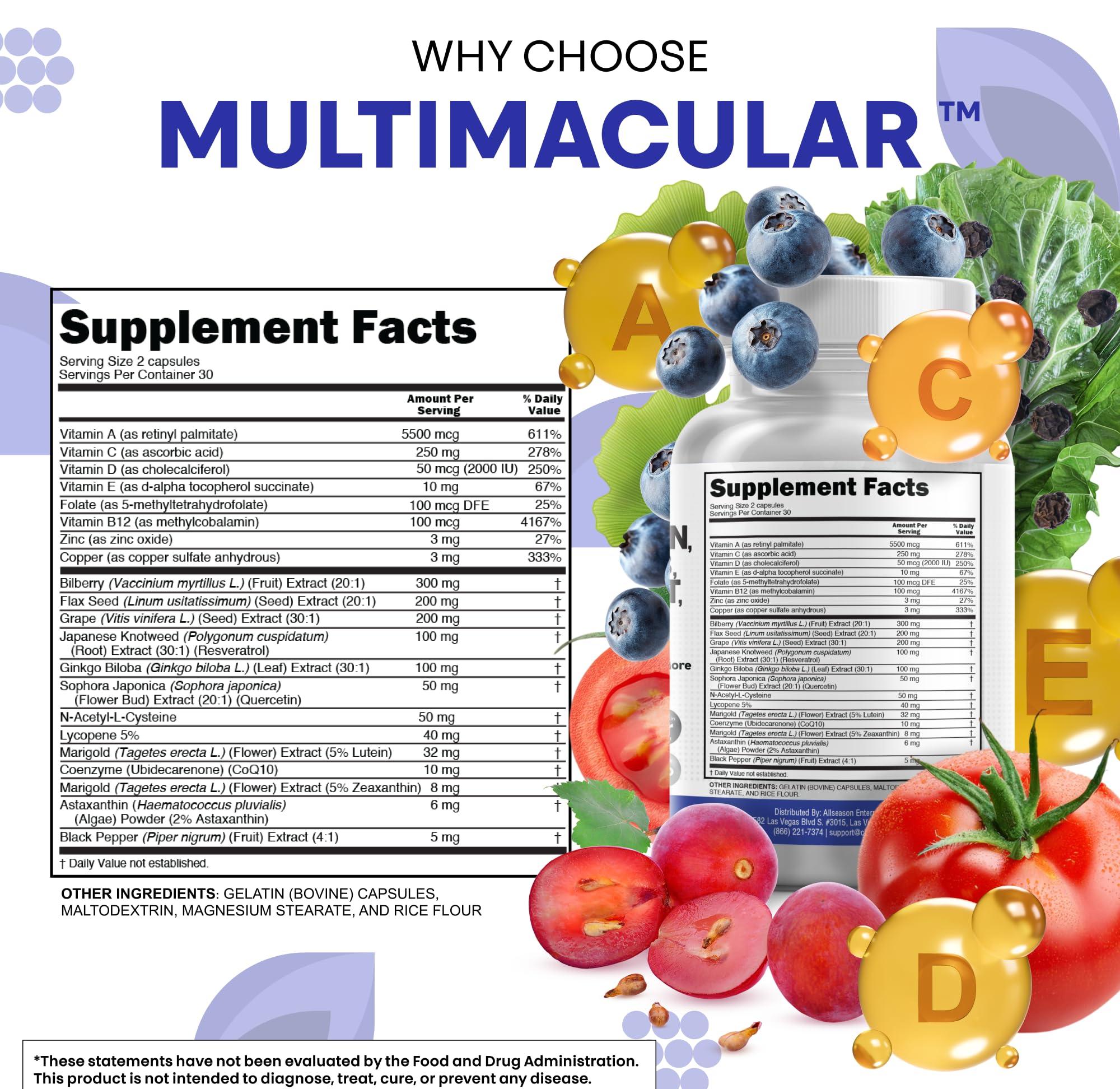 Clean Nutra Eye Vitamins with Bilberry Lutein and Zeaxanthin Supplements Lycopene 40mg Resveratrol Grape Seed Astaxanthin for Eyes - Eye Care Health Support Eye