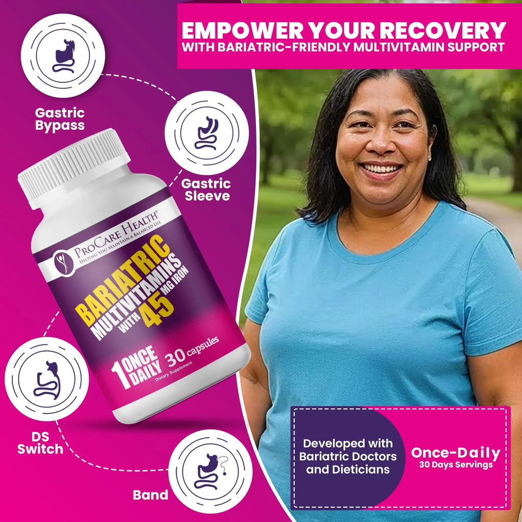 ProCare Health Bariatric Multivitamin with 45mg Iron (30 Easy to Swallow Capsules) - Once Daily Post-Op Support for Gastric Bypass ProCare Health Au supplements