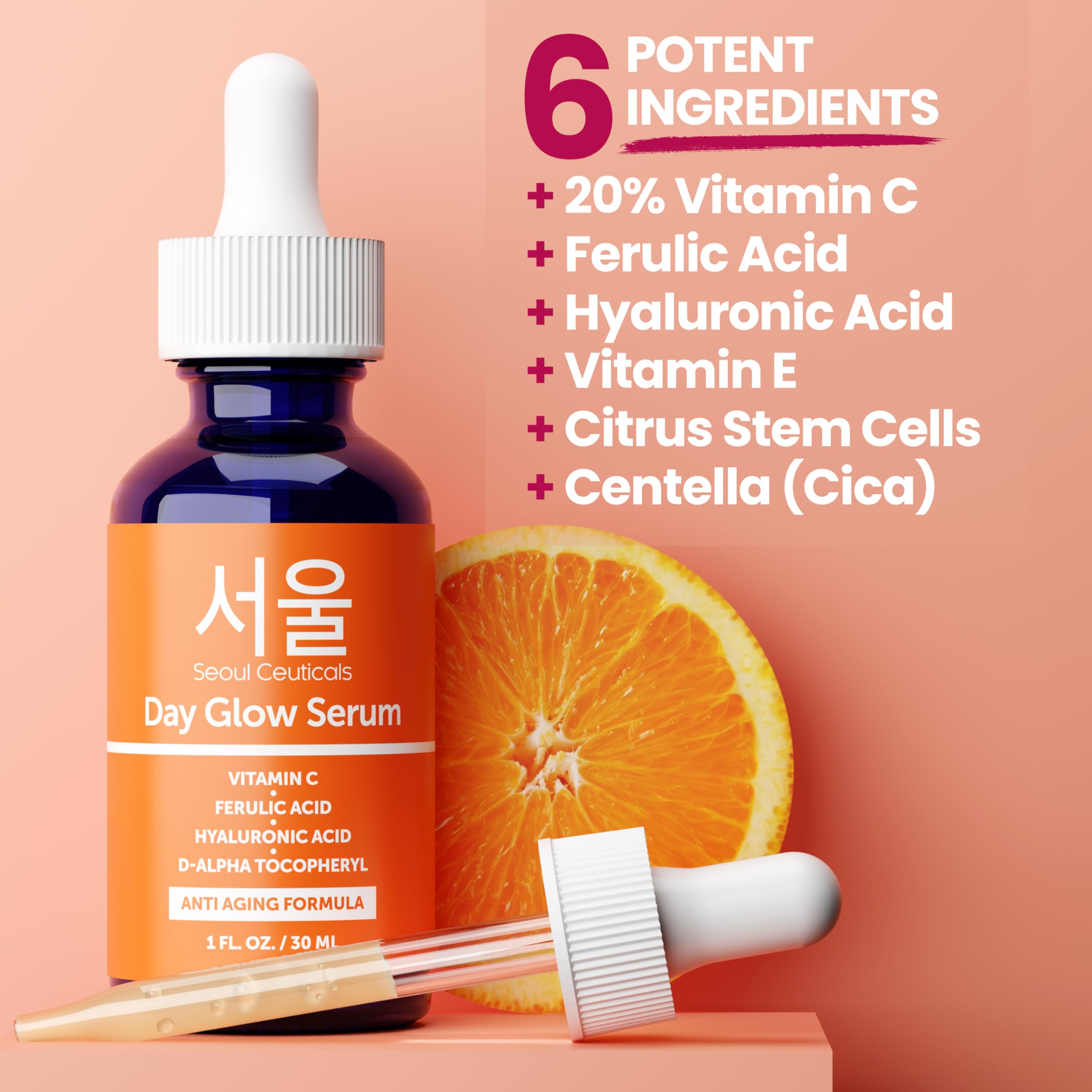 SeoulCeuticals Korean Skin Care 20% Vitamin C Hyaluronic Acid Serum + CE Ferulic Acid