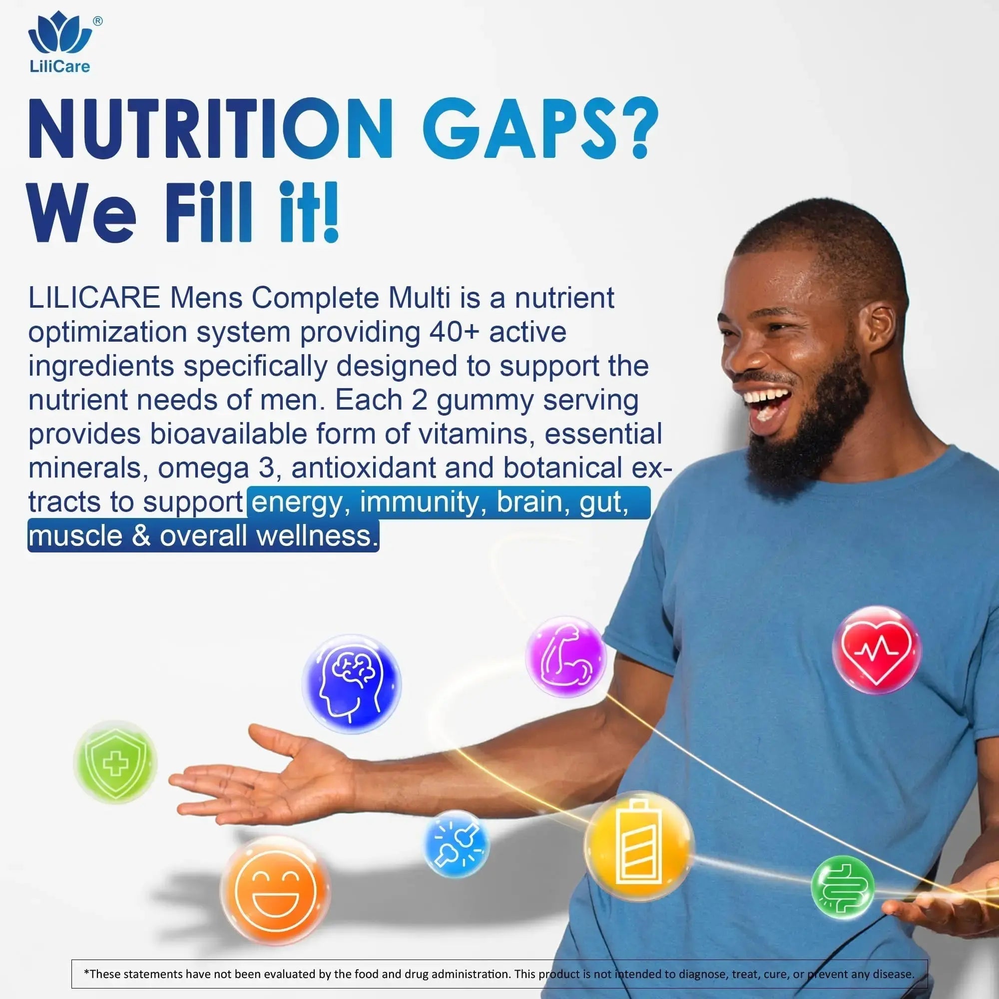 Mens Multivitamins Gummies, Methylated Multivitamin for Men, B Complex, Minerals, Vegan Omega 3, Probiotic, Enzyme LILICARE Au supplements
