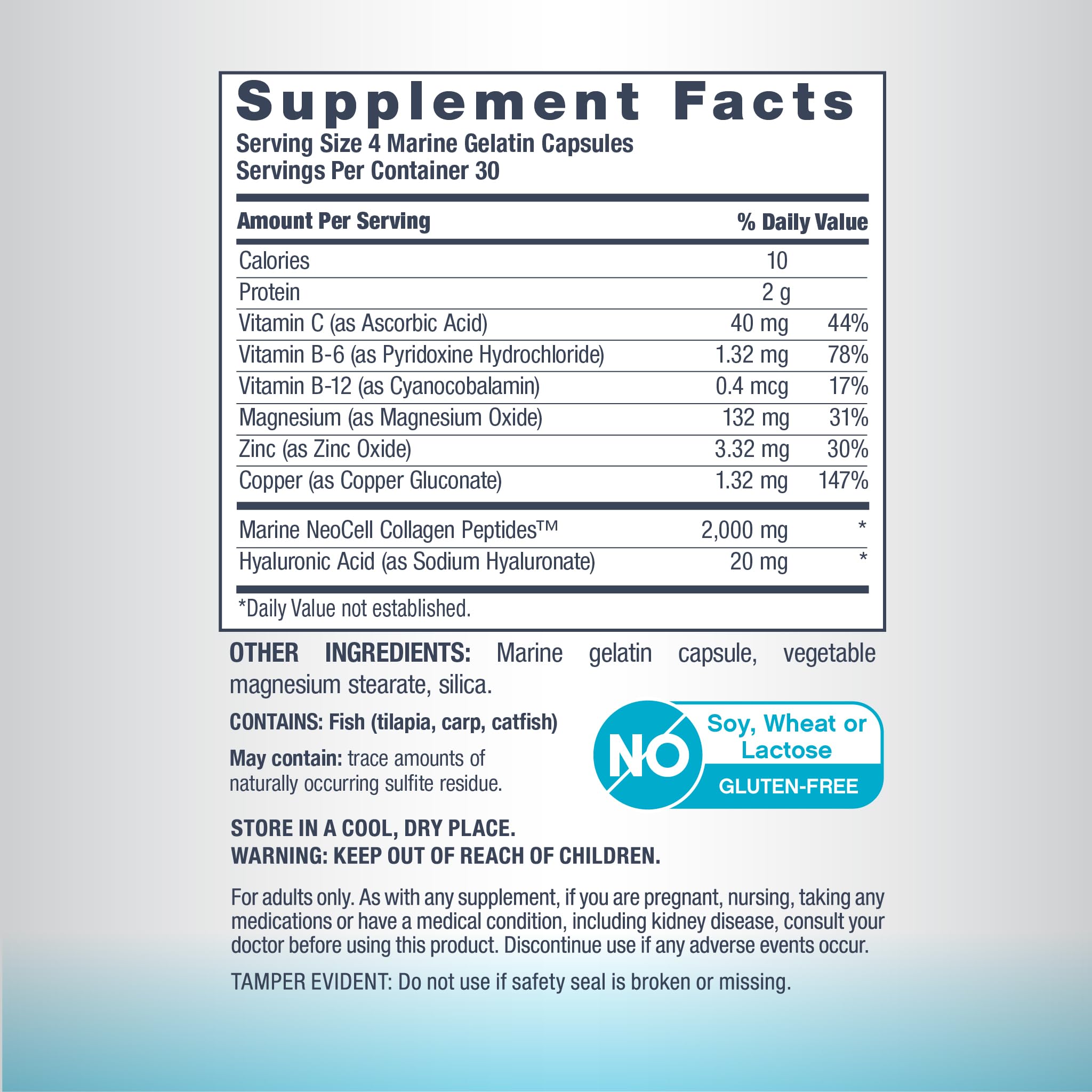 NeoCell Marine Collagen Peptides Capsules | 120 Pills | with Hyaluronic Acid | Plus Vitamin C | for Women and Men