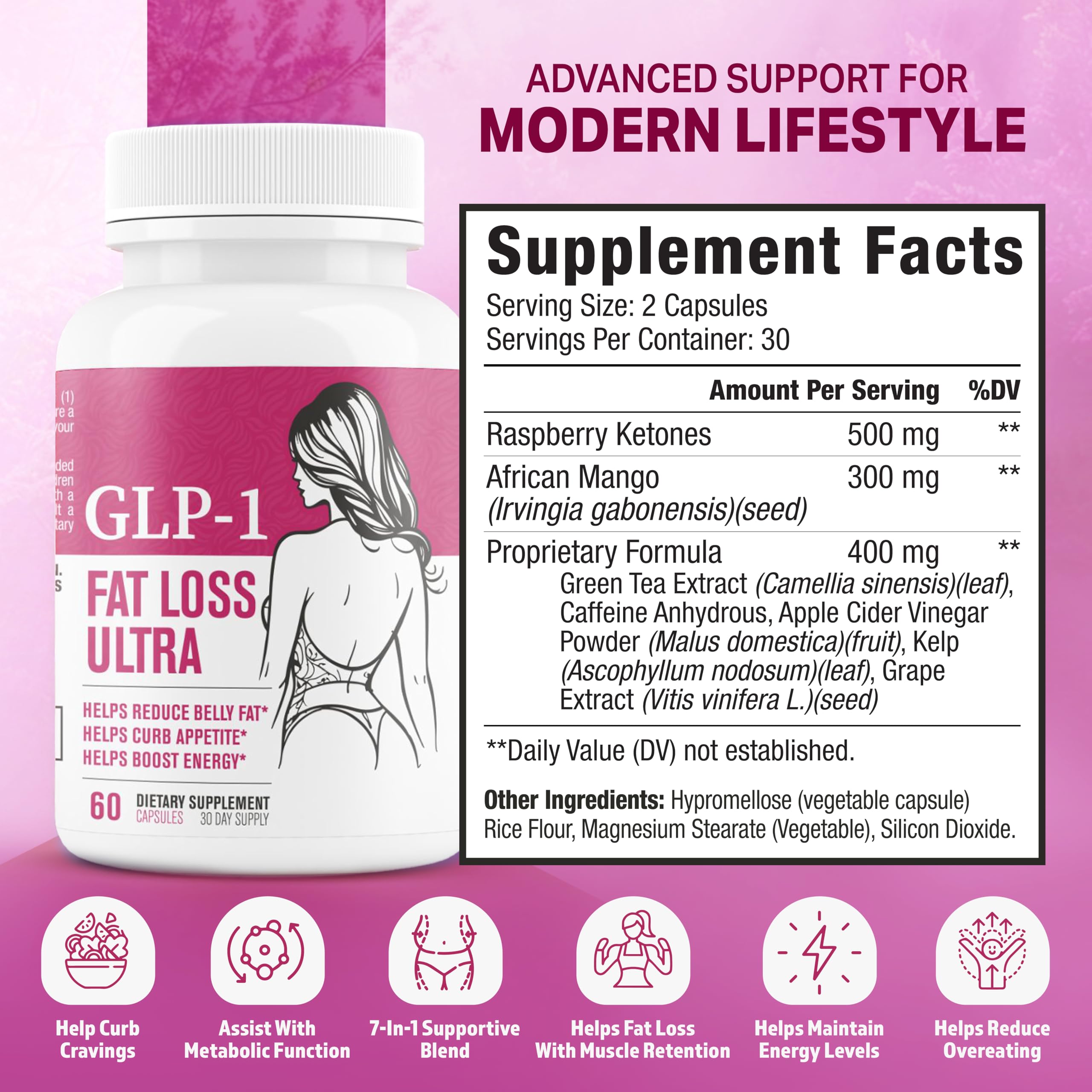 Fat Loss Ultra  Appetite Suppressant &  for Women | Supports Healthy Pathways Associated with  Activity | 3rd Party Tested Supplement - 60 Capsules for Adults