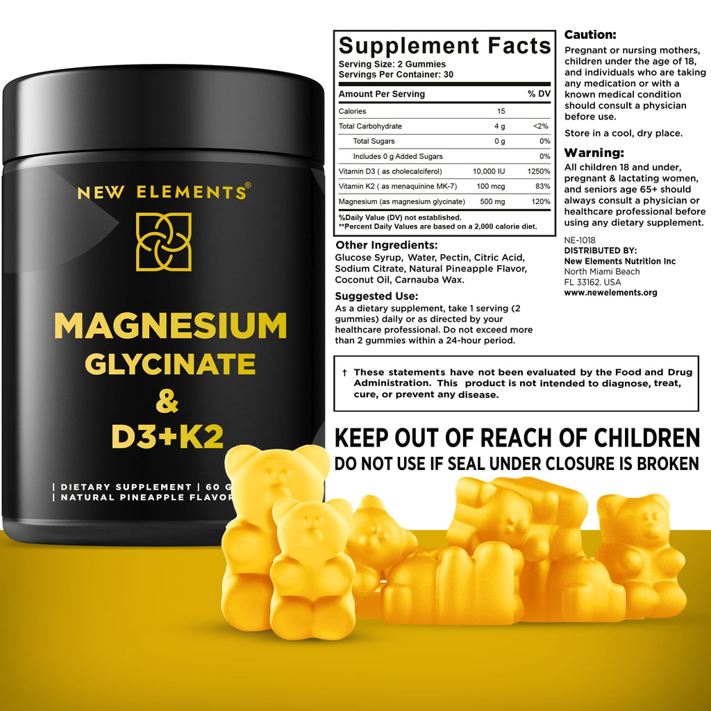 Calm Magnesium Glycinate Gummies 500mg with High-Potency Vitamin D3 10000iu & Vitamin K2 100mcg | Stress Relief, Relaxation & Bone Support for Adults