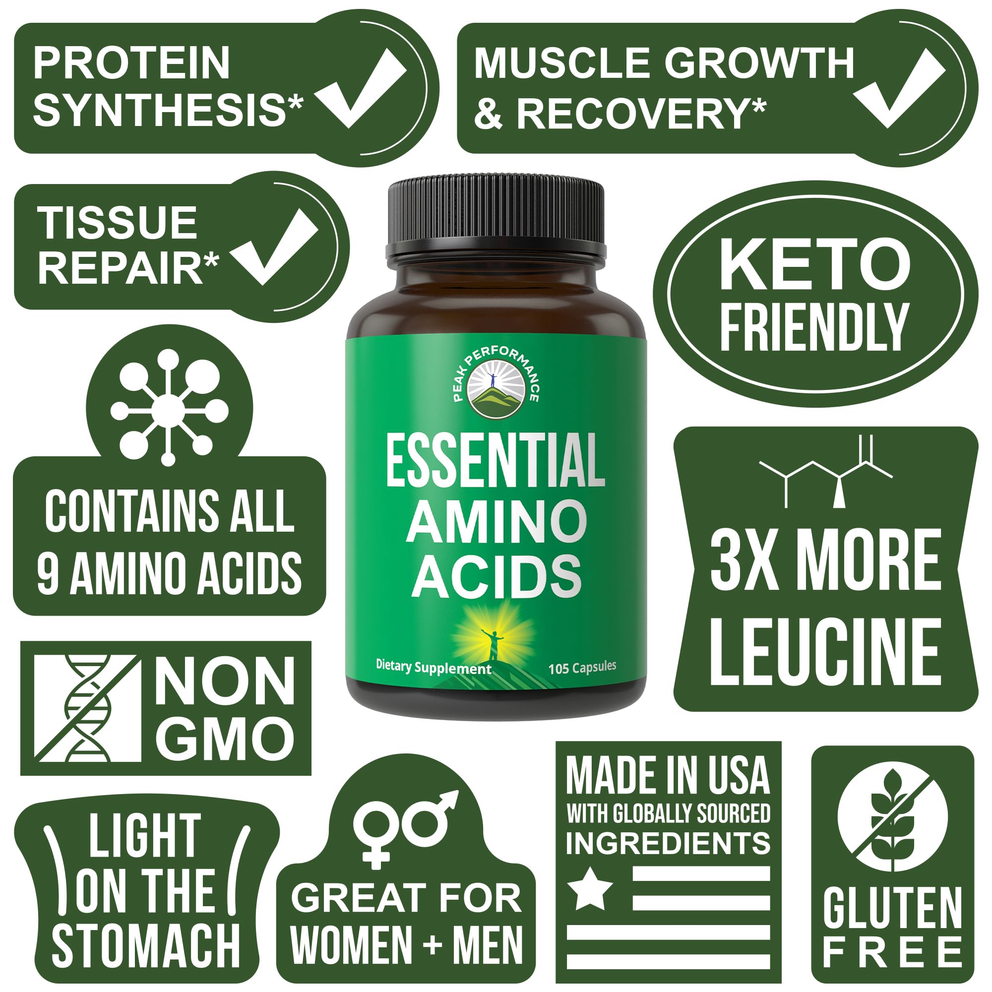 All 9 Essential Amino Acids Supplement. Capsules with 3X More Leucine for Muscle Recovery, Growth. EAA Supplement Better Than BCAA / BCAAS Branched Chain Aminos Acid.