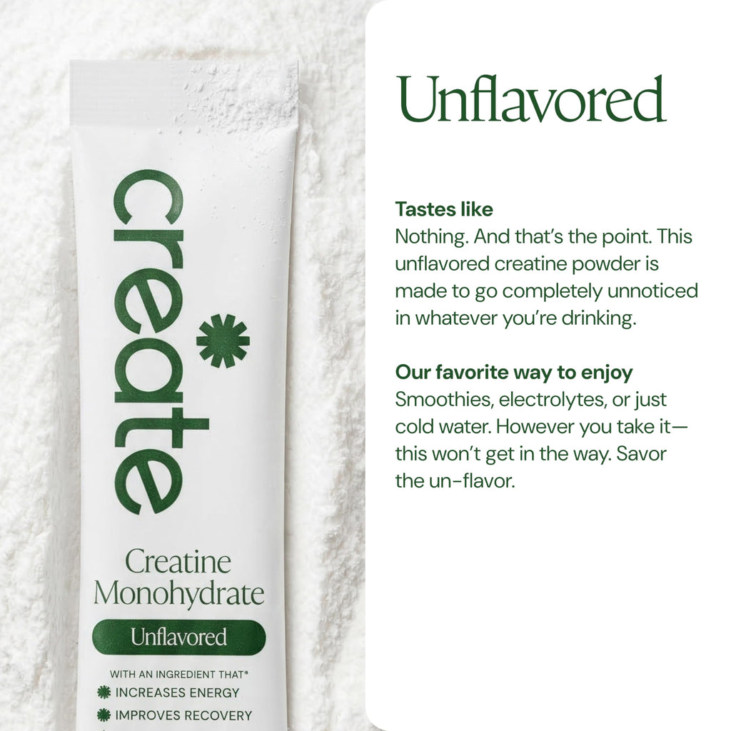 Create Creatine Monohydrate Powder - Creatine Travel Packets, Made with Creapure, 3rd Party Tested & NSF Certified for Sport, 30 Stick Packs, Unflavored