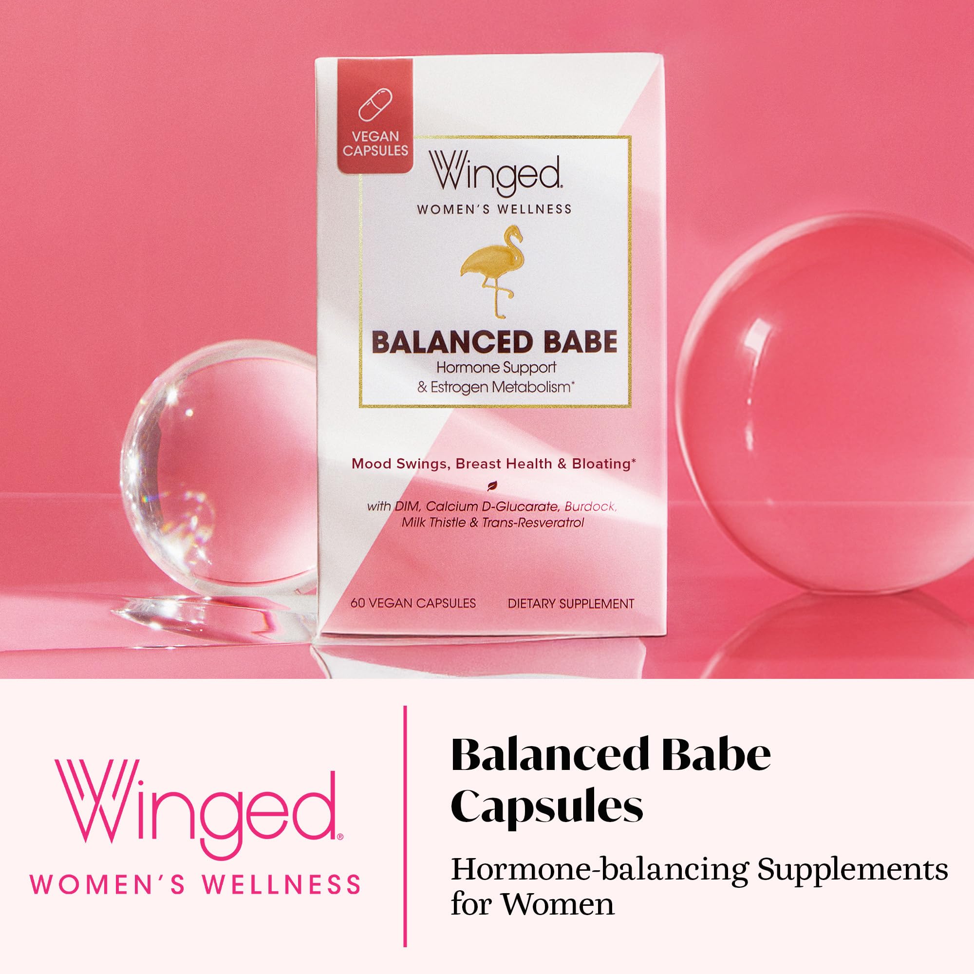 Winged Wellness Balance Babe, Hormone Balance & Estrogen Detox Supplement for Women - 100mg DIM & Calcium D-Glucarate & Milk Thistle for PMS Bloating, Cramps, Mood & Hormonal Acne Support, 60 Capsules Winged Wellness Au supplements