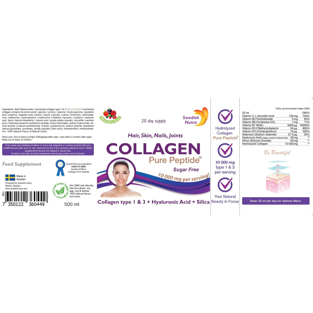 Swedish Nutra Liquid Bovine Collagen - Pack of 500ml, 20 Day Supply | Sugar Free Berry Flavour Swedish Nutra Au supplements