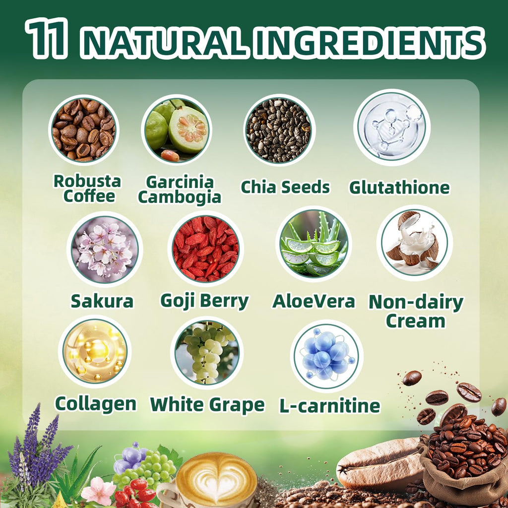 Skiseoy 20x Collagen Chia Coffee - 11-in-1 Coffee Shape Mix with L-Glutathione for Skin, Hair, Joints - Boost Energy and Focus, Vegan Friendly, 45 Servings Skiseoy Au supplements