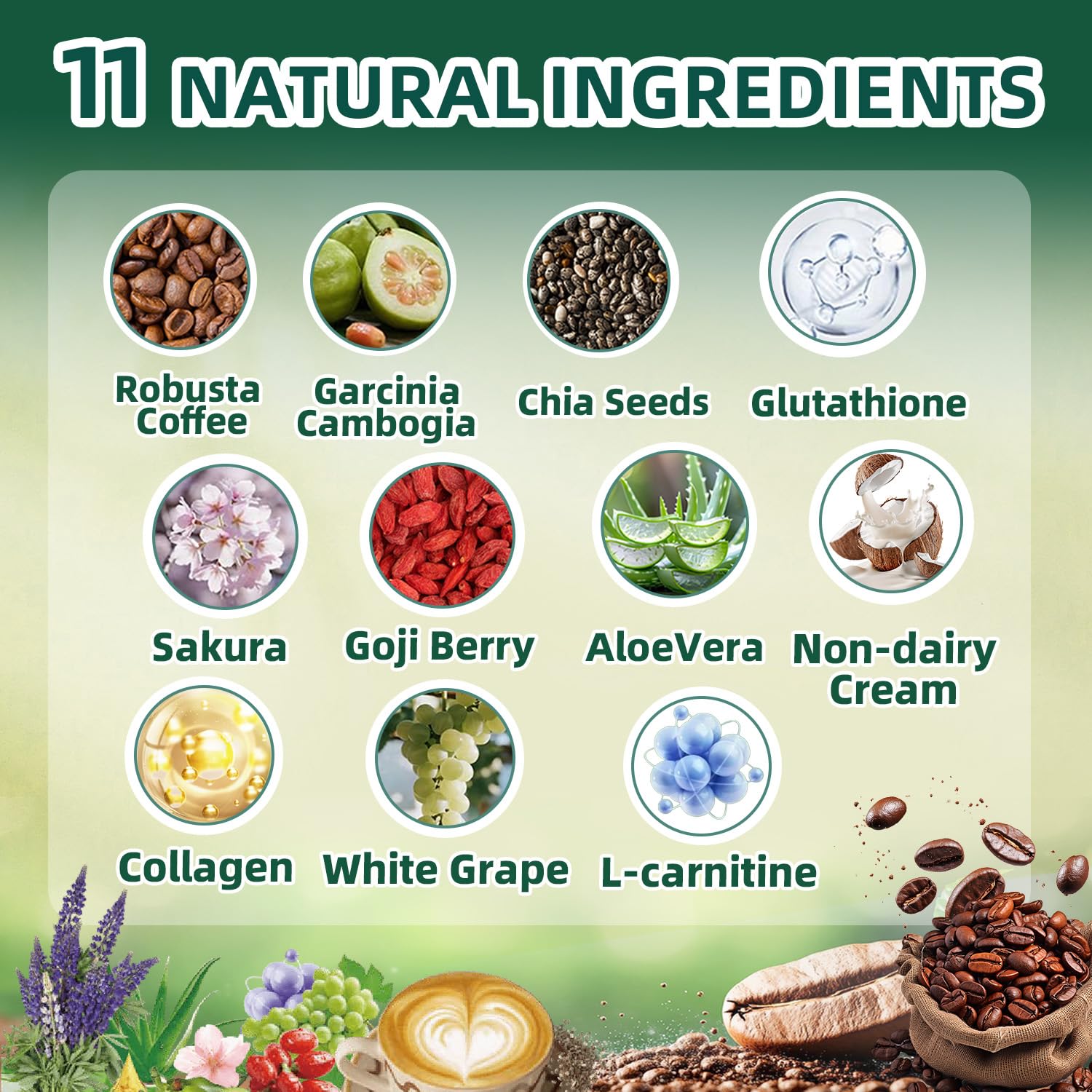 Skiseoy 20x Collagen Chia Coffee - 11-in-1 Coffee Shape Mix with L-Glutathione for Skin, Hair, Joints - Boost Energy and Focus, Vegan Friendly, 45 Servings Skiseoy Au supplements
