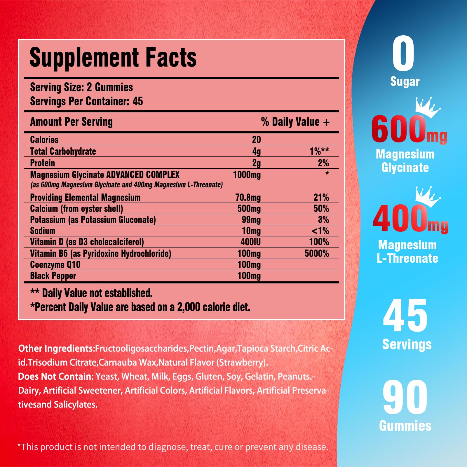 Magnesium Glycinate Gummies for Adults & Kids, 1000mg High Absorption Magnesium Complex Supplement, Sugar Free with Potassium,Vitamins for Calm, Sleep Supprt