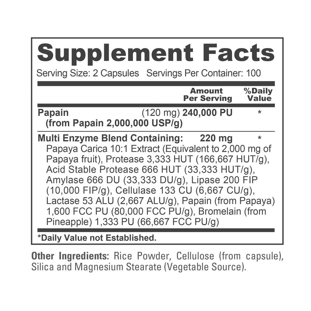 NusaPure Papaya Papain Enzyme Complex 240,000 PU - 200 Veggie Caps - Suitable for Vegetarian, Vegan Non-GMO NusaPure Au supplements