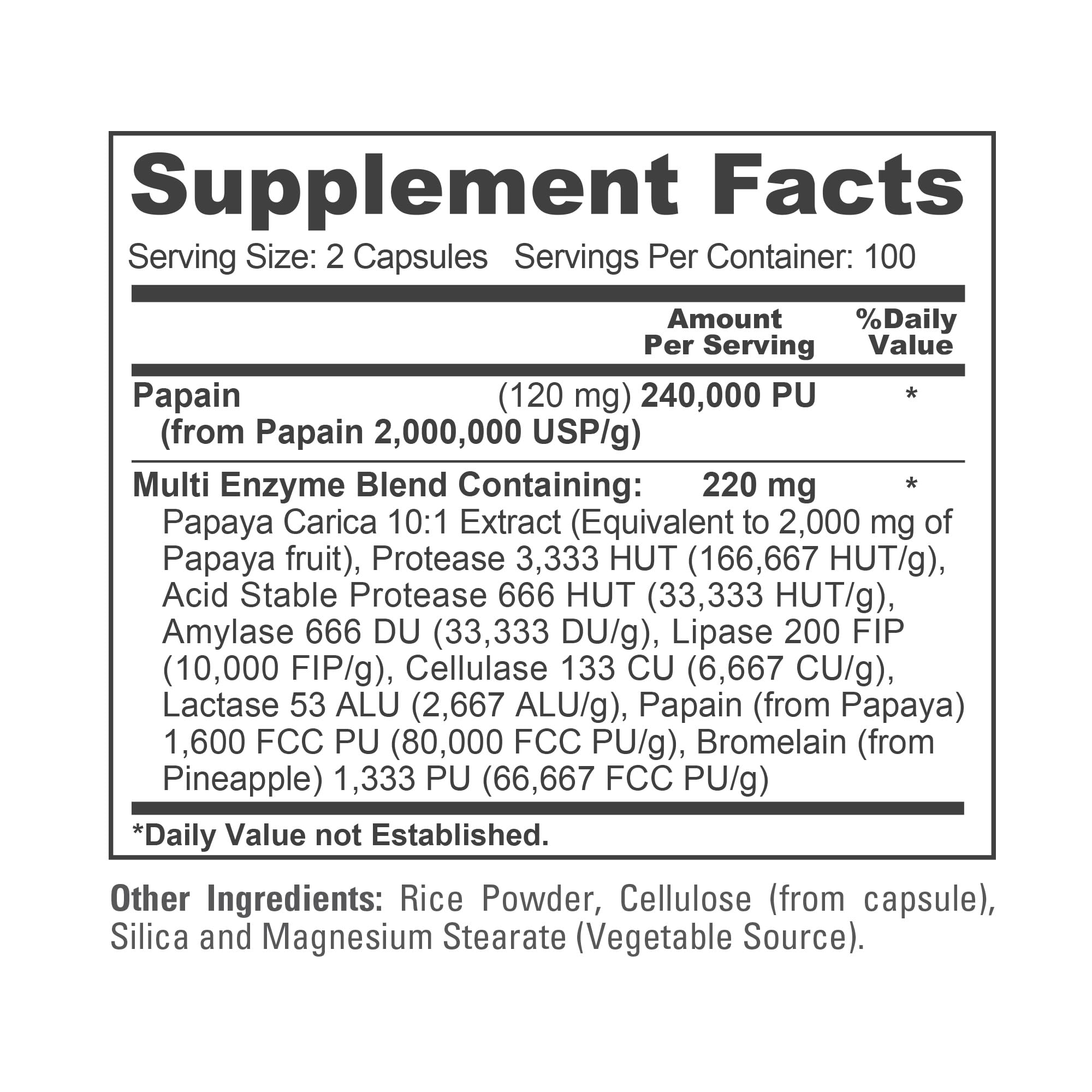 NusaPure Papaya Papain Enzyme Complex 240,000 PU - 200 Veggie Caps - Suitable for Vegetarian, Vegan Non-GMO NusaPure Au supplements