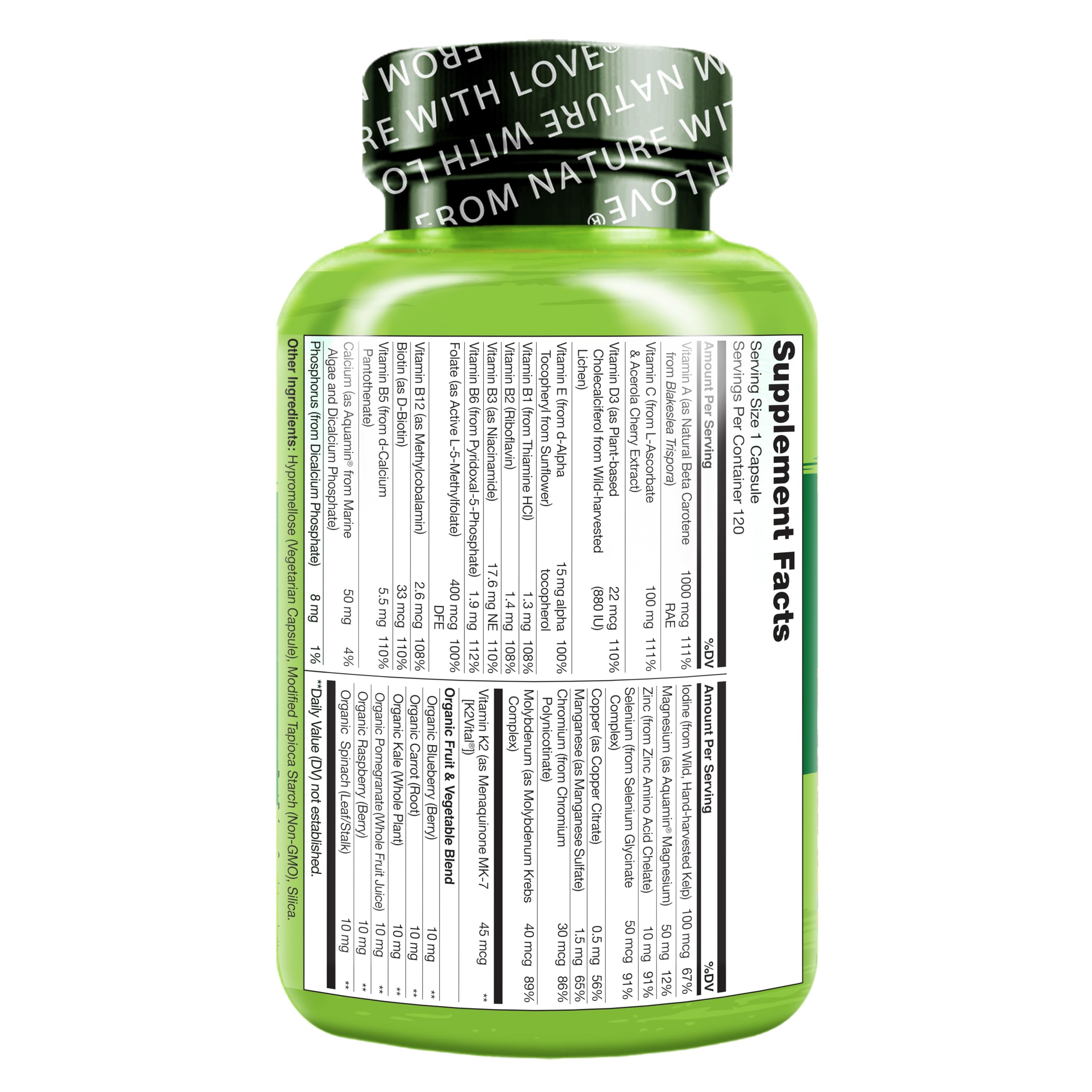 NATURELO Mens Multivitamins - One Daily Multivitamin for Men with Vitamins, Minerals & Organic Whole Foods, Boost Energy & Health