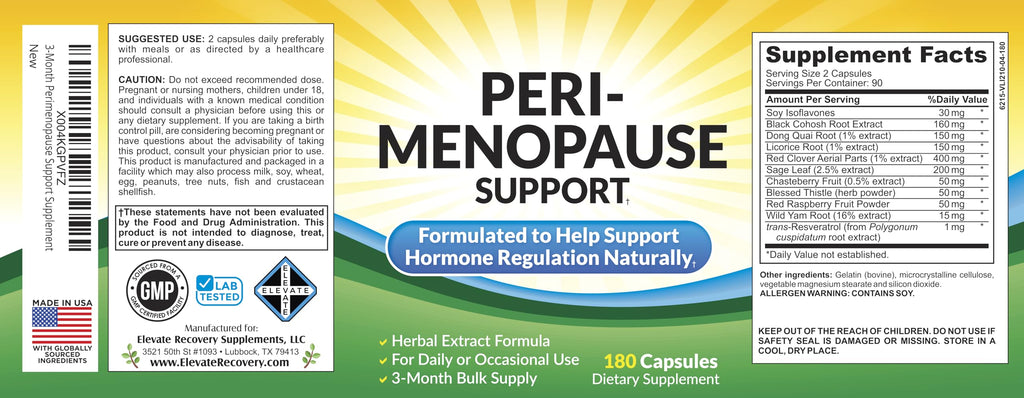 Perimenopause Support (3-Month) Supplement Blend | Women's Health & Hormone Support with 11 Herbs & Extracts | Female Hormonal Balance Supplements | 90-Day Bulk Supply | 180 Capsules Elevate Recovery Supplements Au supplements