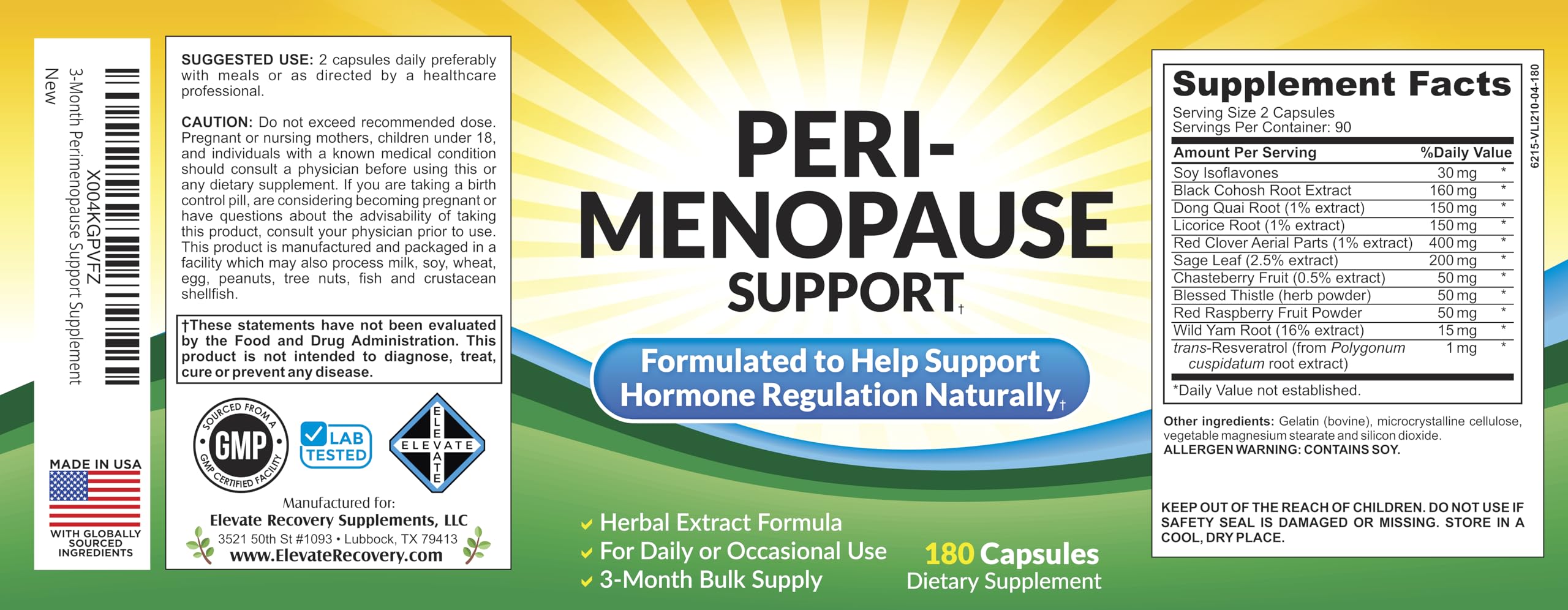 Perimenopause Support (3-Month) Supplement Blend | Women's Health & Hormone Support with 11 Herbs & Extracts | Female Hormonal Balance Supplements | 90-Day Bulk Supply | 180 Capsules Elevate Recovery Supplements Au supplements