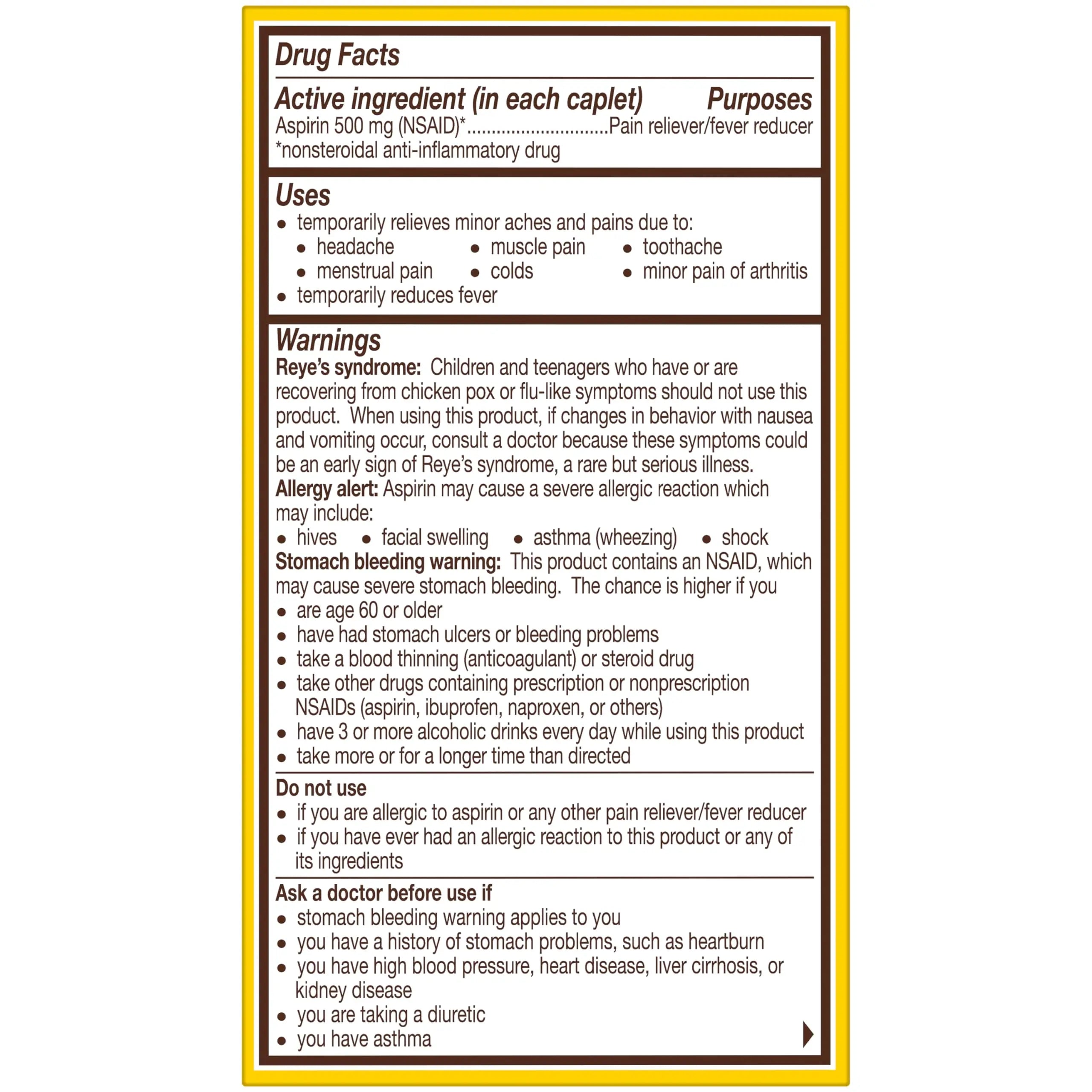 Bayer Aspirin Extra Strength, Aspirin 500mg, Pain Relief Pills, Fever Reducer and Headache Relief for Adults, 100 ct Bayer Au supplements