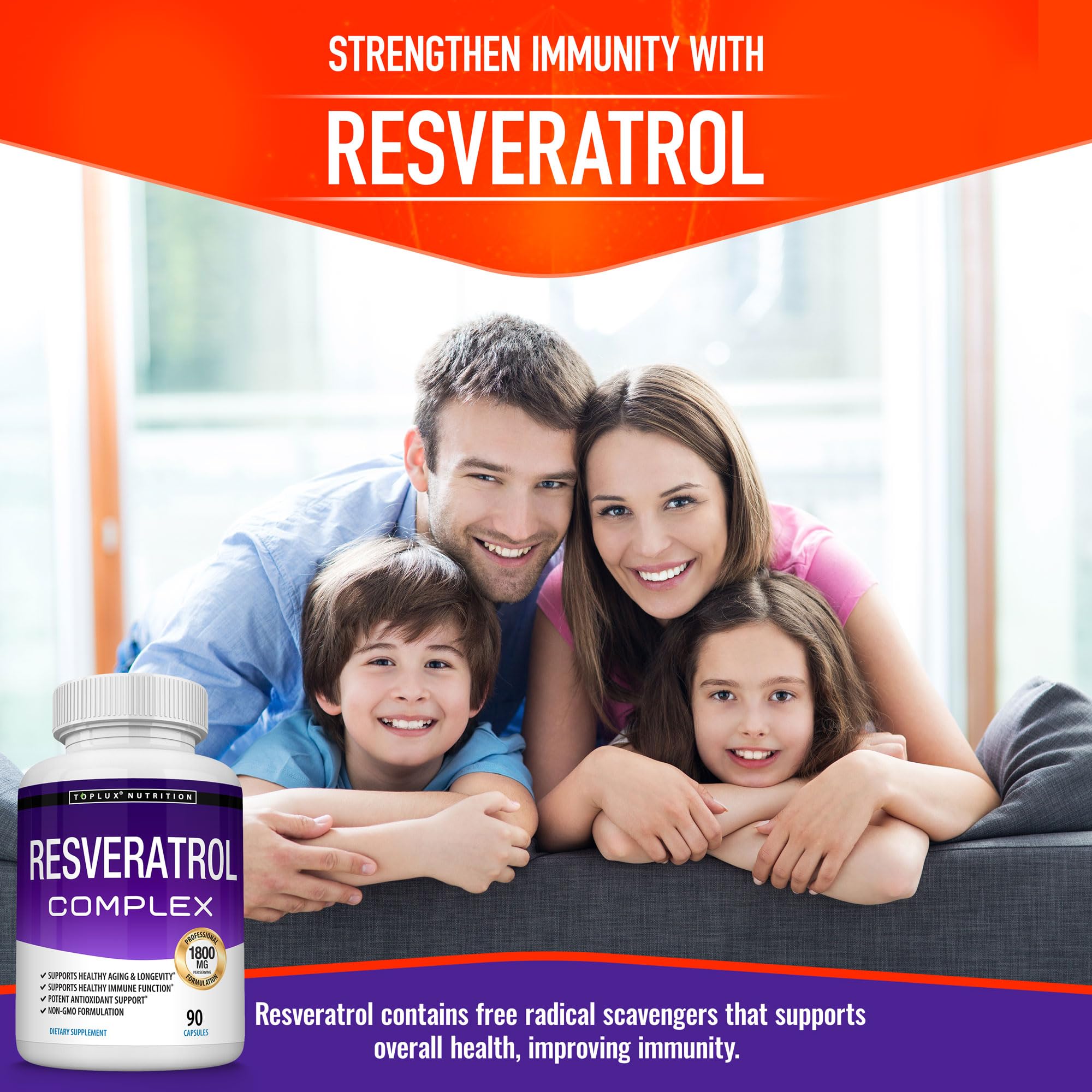 Resveratrol Supplement 1800 mg Antioxidant Complex - Highly Potent Natural Trans-Resveratrol Pills for Healthy Aging, Overall Health Support, Immune System