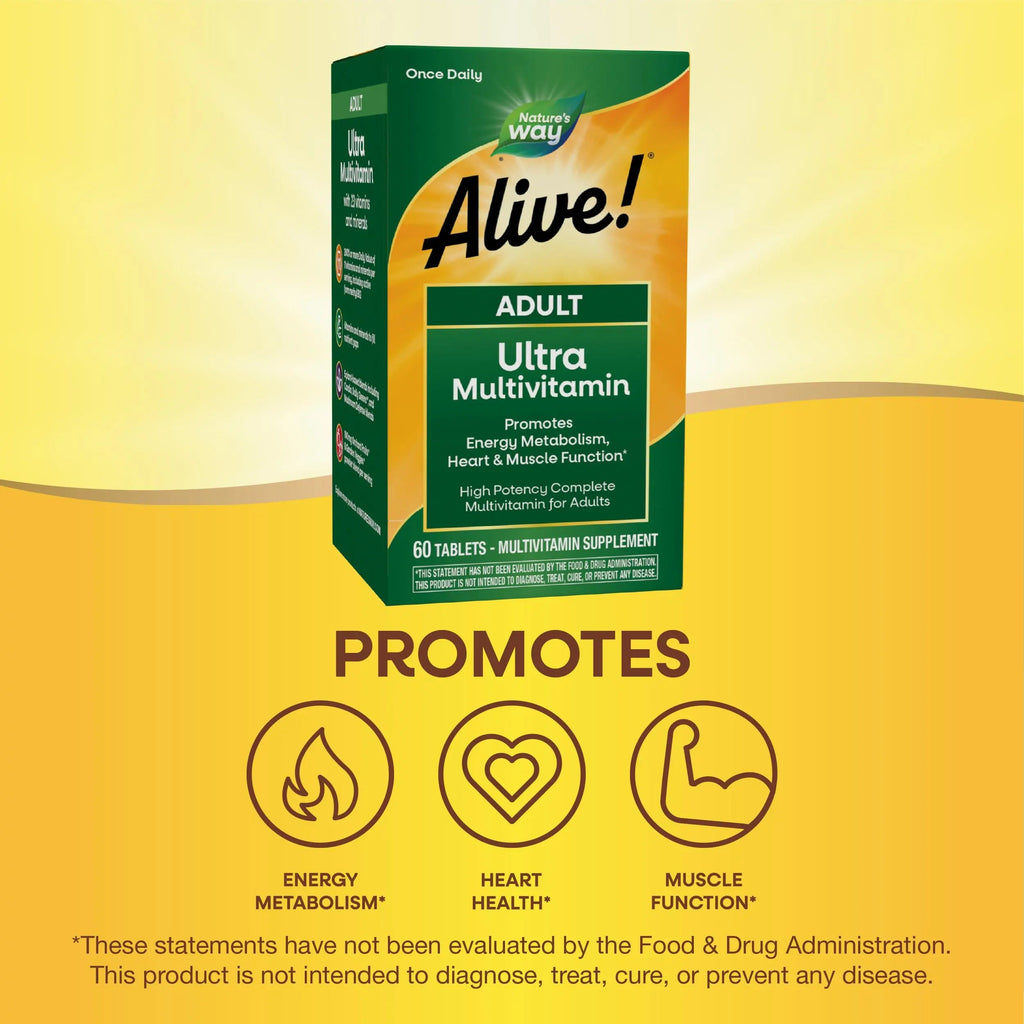 Nature's Way Alive! Adult Ultra Multivitamins, Promotes Energy Metabolism, Heart & Muscle Function*, with B-Vitamins Including Methylated B12, Gluten Free, 60 Tablets Nature's Way Au supplements