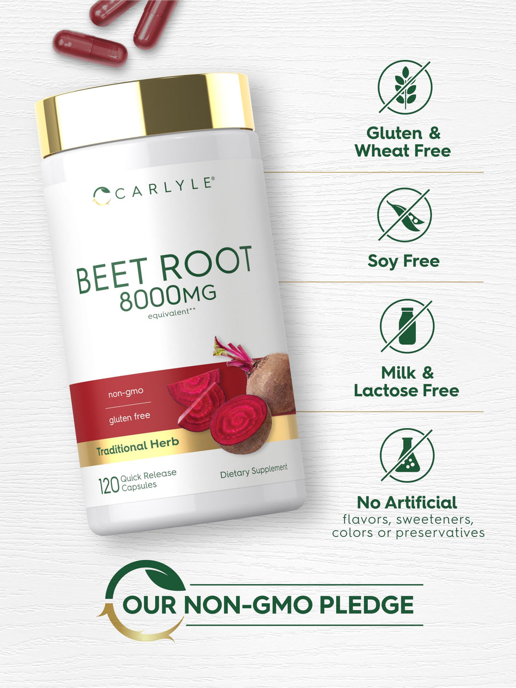 Carlyle Beet Root Capsules | 120 Count | Quick Release Capsules | Non-GMO and Gluten Free Supplement