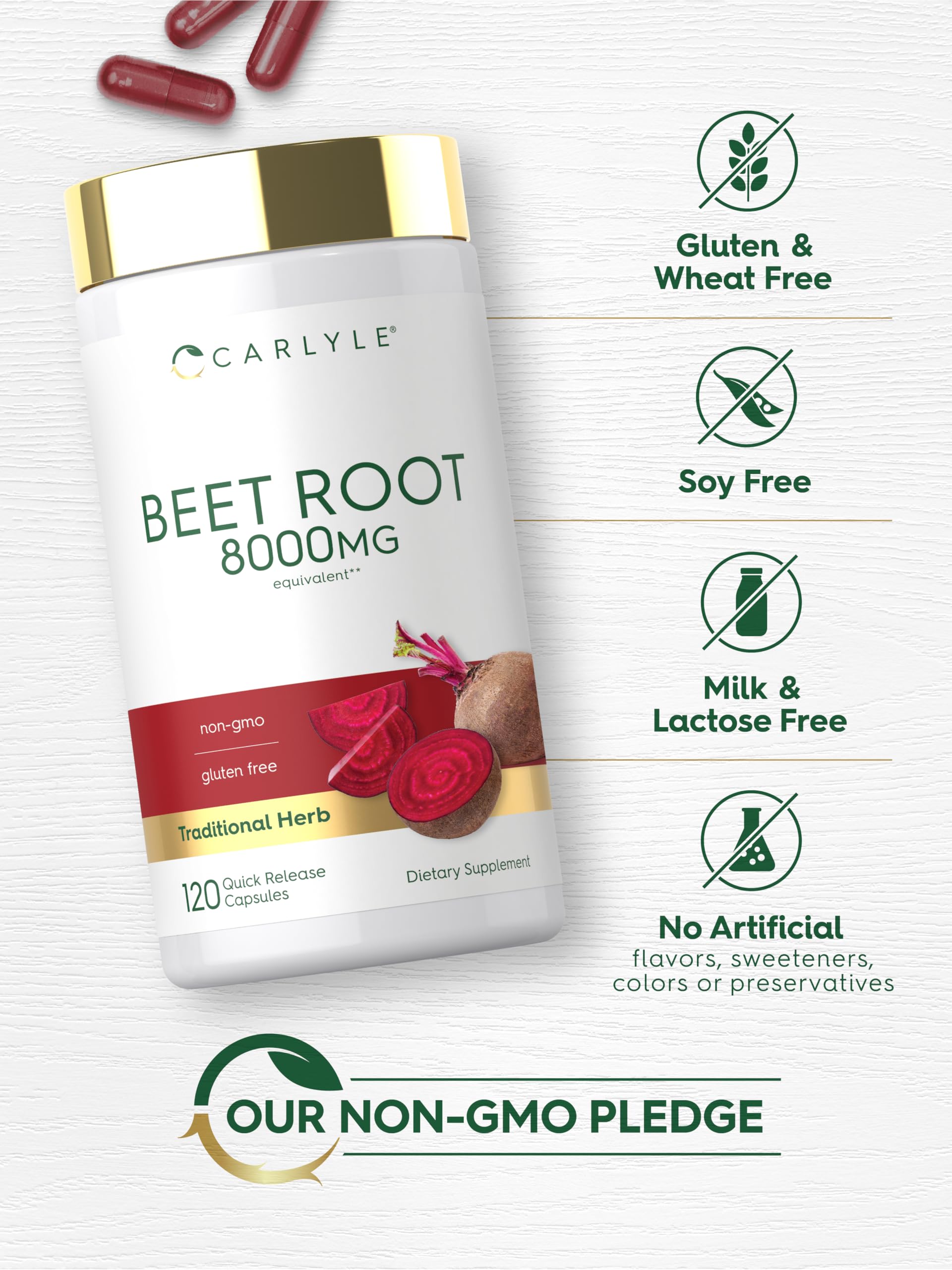 Carlyle Beet Root Capsules | 120 Count | Quick Release Capsules | Non-GMO and Gluten Free Supplement